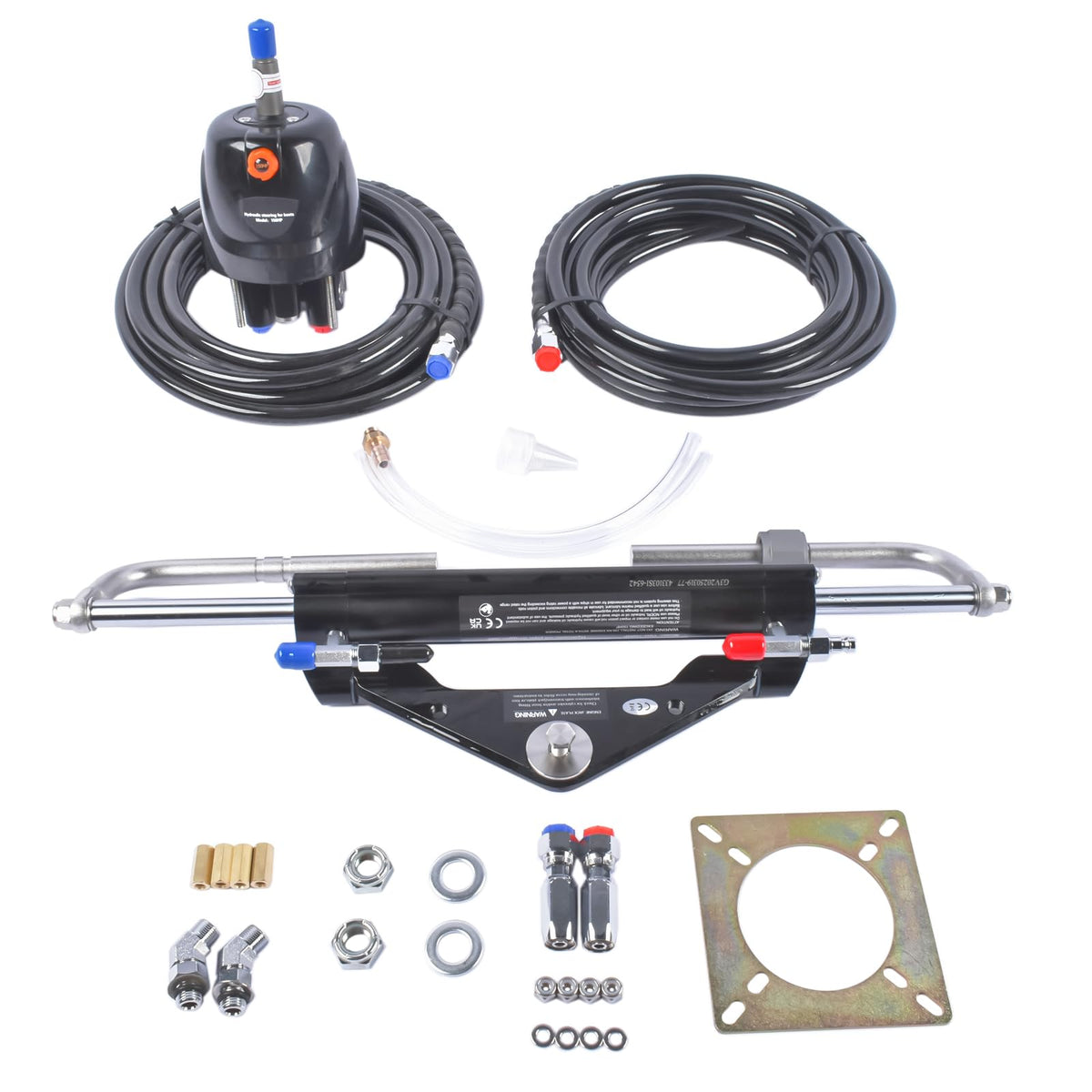 GELUOXI 150HP Marine Outboard Hydraulic Steering Kit with Dual-Lock Cylinder, High-Pressure Pump (6.9mpa/1000psi), 2X 20ft Durable Nylon Hose (5/16") for Single-Engine Boats