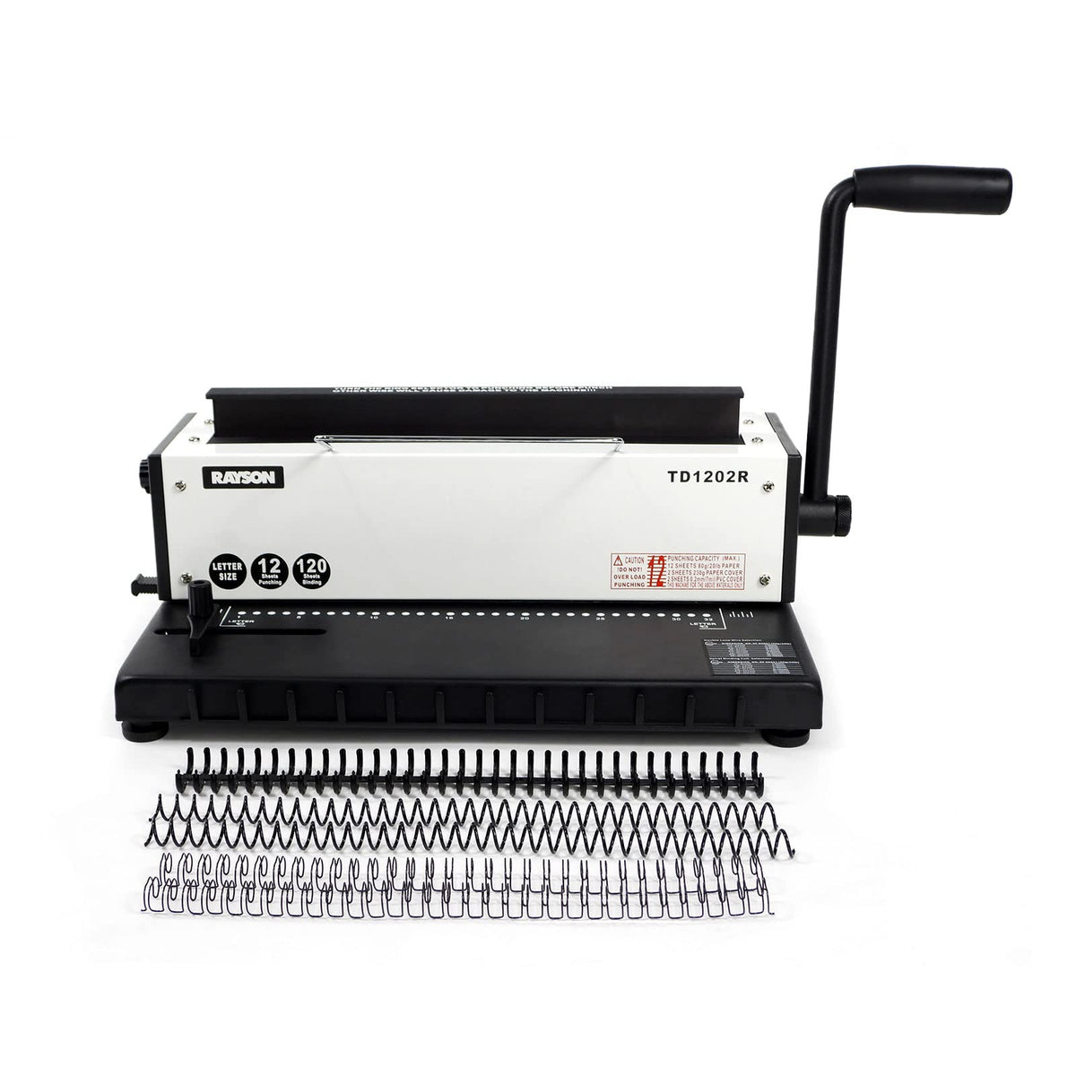 Rayson TD1202R Wire Binding Machine, 3:1 Pitch Round Hole Coil Binder Hole Punch, Compatible with Wire, Spiral, and Click Binding Spines, 32-Hole Punch, Punches 12 Sheets, Binds 120 Sheets