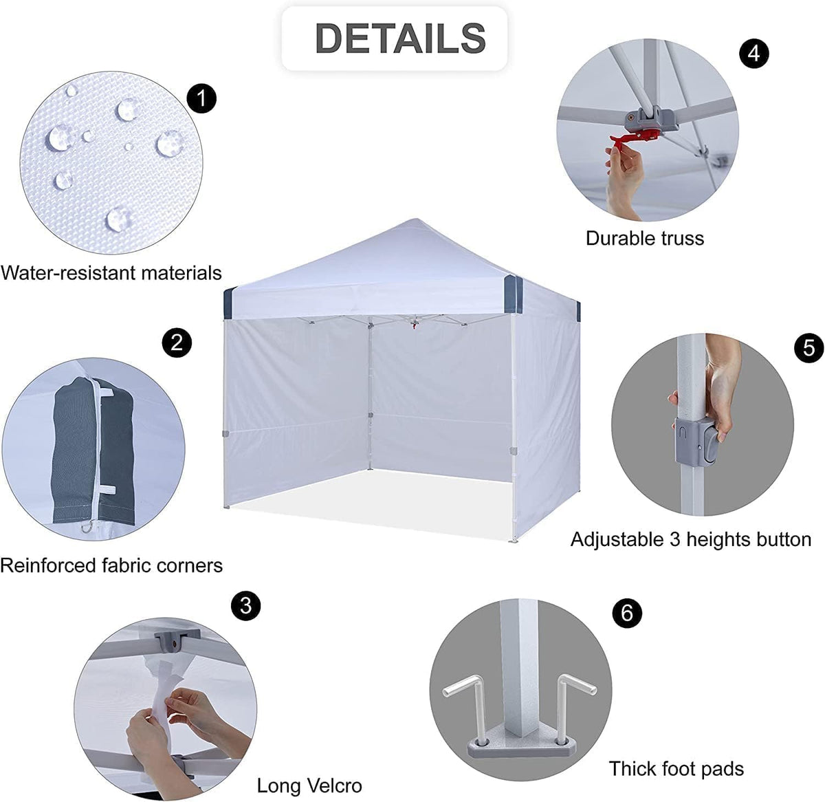 OUTDOOR WIND 10x10 Pop Up Canopy Tent with Sidewalls, Heavy Duty Commercial Instant Tent with Sand Bags for Deck, Party, Camping, Backyard, Playground, White