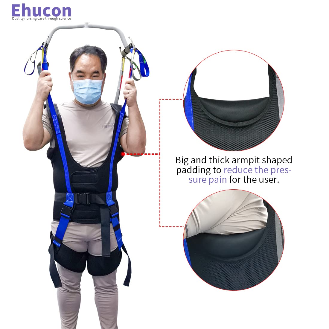 EZ Assistive Patient Lift Walking Sling Medical Hoist Standing Aids for Ambulating Support Training, Pelvic Padded 500lbs Safety Loading Weight (Black-M)