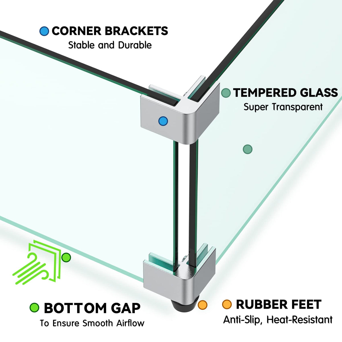 Skyflame Fire Pit Glass Wind Guard Square, 30" x 30" x 6" Tempered Glass Flame Shields, Fire-Resistant Windscreen Set, Fits for 24-inch fire Pit Burner pan