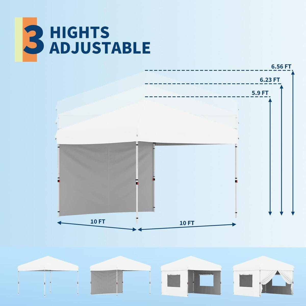 GarveeHome 10x10 Pop Up Canopy Beach Tent with Removable Sidewall UPF 50+ Waterproof, Tents for Camping & Parties, Gazebo Outdoor Canopy Tent, Easy Setup in Center Lock One Push Instant, White