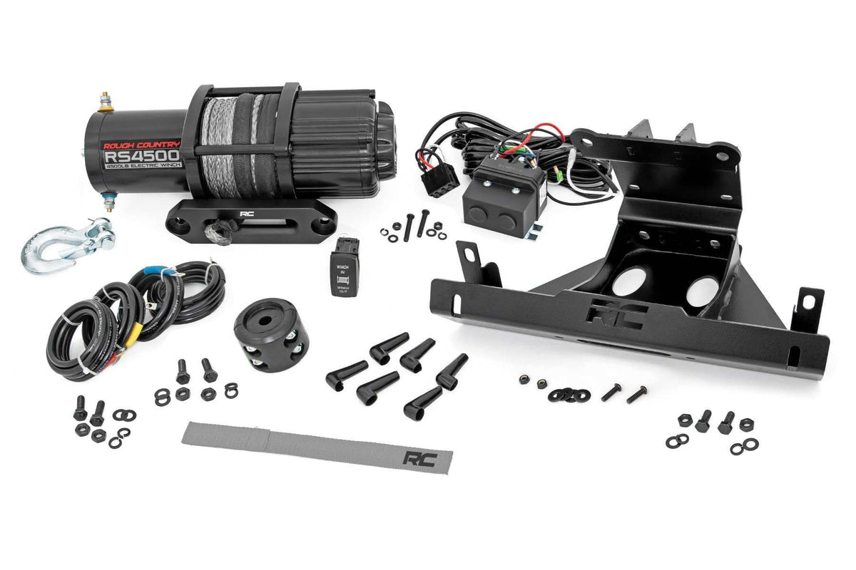Rough Country 4,500 LB Winch Mount Kit for Can-Am Maverick X3 - Bolt-On Plate with RS4500S UTV Winch & Synthetic Rope