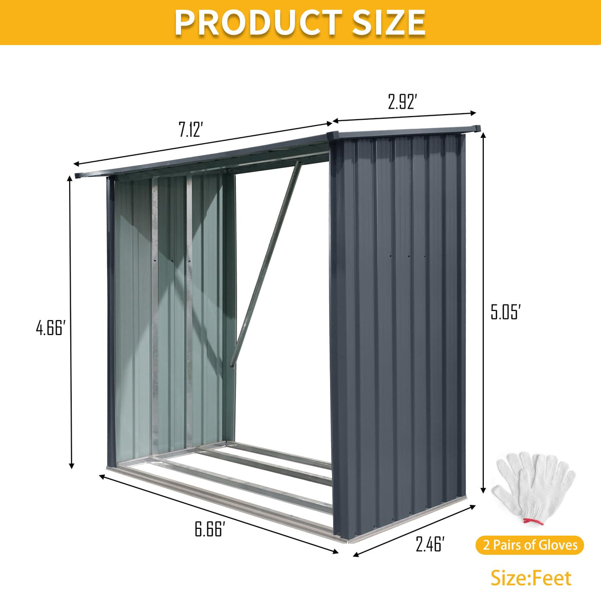 Ball & Cast 85.5" Outdoor Steel Firewood Rack Metal Storage Shed with Middle Stiffener and Reinforced Base,Multi-Functional Waterproof Cabinet W/Roof,for Equipment Machines,Black