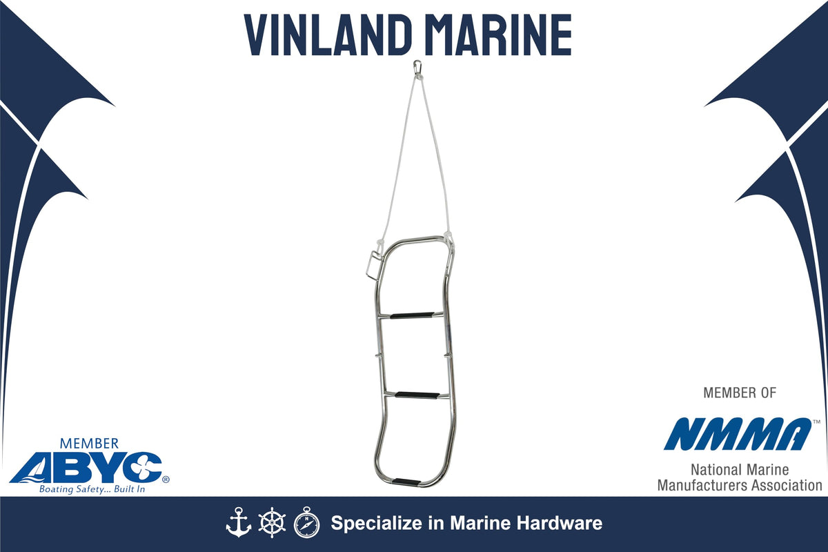 Vinland Marine 3 Step Inflatable Boat Ladder, 304 Stainless Steel, 300 lbs Capacity, for Inflatable Dinghy, Pontoon Boat, Rope Ladder Alternative, with 6' Rope Lanyard and Spring-Loaded Carabiner