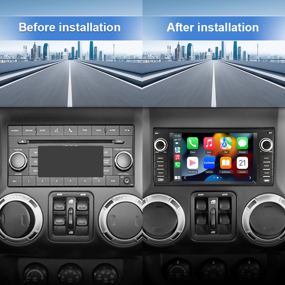 EagleNav Car Stereo for Jeep Wrangler JK Compass Patriot/Chrysler/Dodge RAM Charger, 7 inch Touch Screen Android 13 Radio with Bluetooth GPS Wireless CarPlay Android Auto Reverse Camera [2GB+32GB]