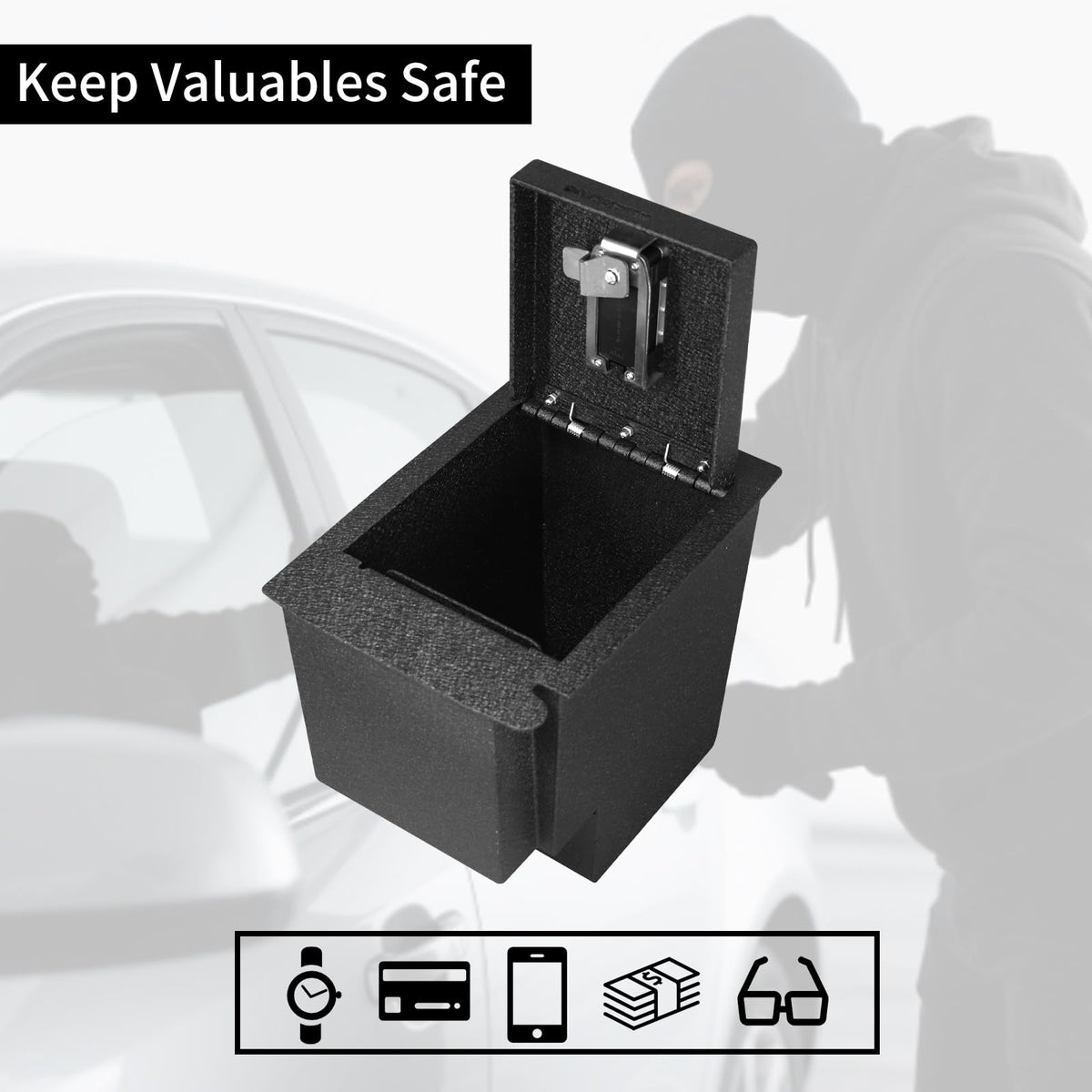FortiVault Biometric Center Console Safe Vault, Smart Fingerprint Access Lock Box Compatible with 2010-2024 Toyota 4Runner, Quick-Open Automotive Safe with 2 Backup Keys