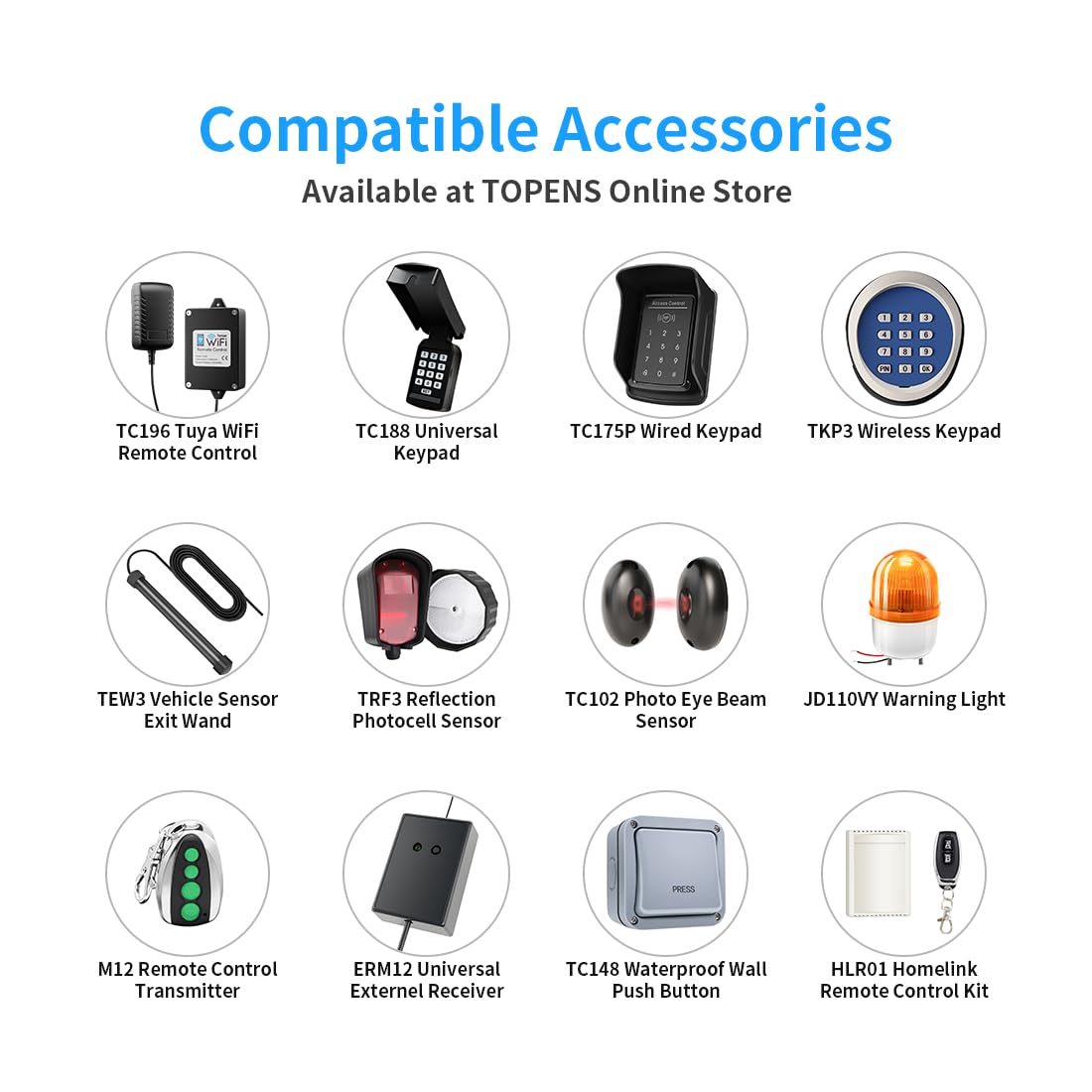 TOPENS LC1100 Automatic Commercial Sliding Gate Opener, Chain Drive Gate Operator for Heavy Driveway Sliding Gate Up to 2800 Pounds, AC Powered with 20ft Roller Chain, 2 Remote Control, Photocell