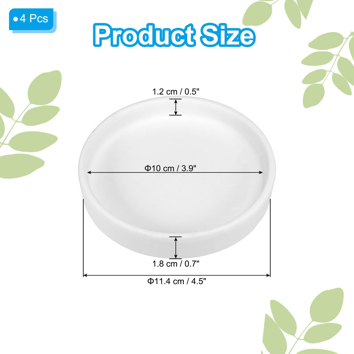 PATIKIL 4.5 Inch Round Ceramic Plant Saucer, 4 Pack Plant Saucer Tray Flower Planter Drip Tray for Indoors Outdoors Patio Balcony, White