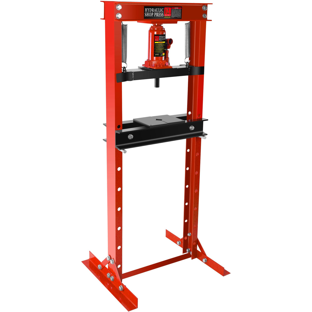 PULLAFUN 12-Ton H-Frame Garage Press with Adjustable Table and Press Plates, Red