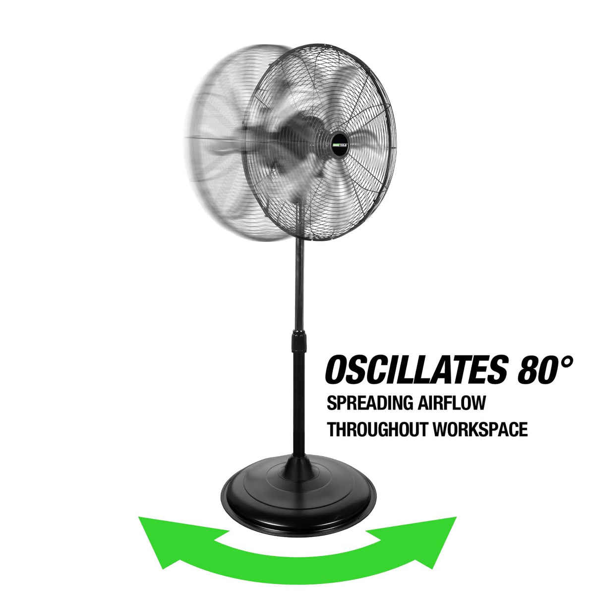 OEMTOOLS OEM24871 20" Oscillating Pedestal Fan, Adjustable Height for Garage, Shop, Gym, Warehouse 4500 CFM Airflow, 3-Speed Enclosed Motor, 5 Aluminum Blades, Dust-Resistant Industrial Purpose