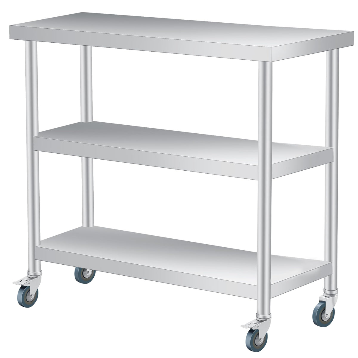 ExploreHorizon Stainless Steel Work Table with Wheels, 3-Shelf Commercial Food Prep Table 18x36x34 Inch, Rust-Resistant Metal Utility Table for Kitchen, Restaurant, Garage, Warehouse, Indoor, Outdoor