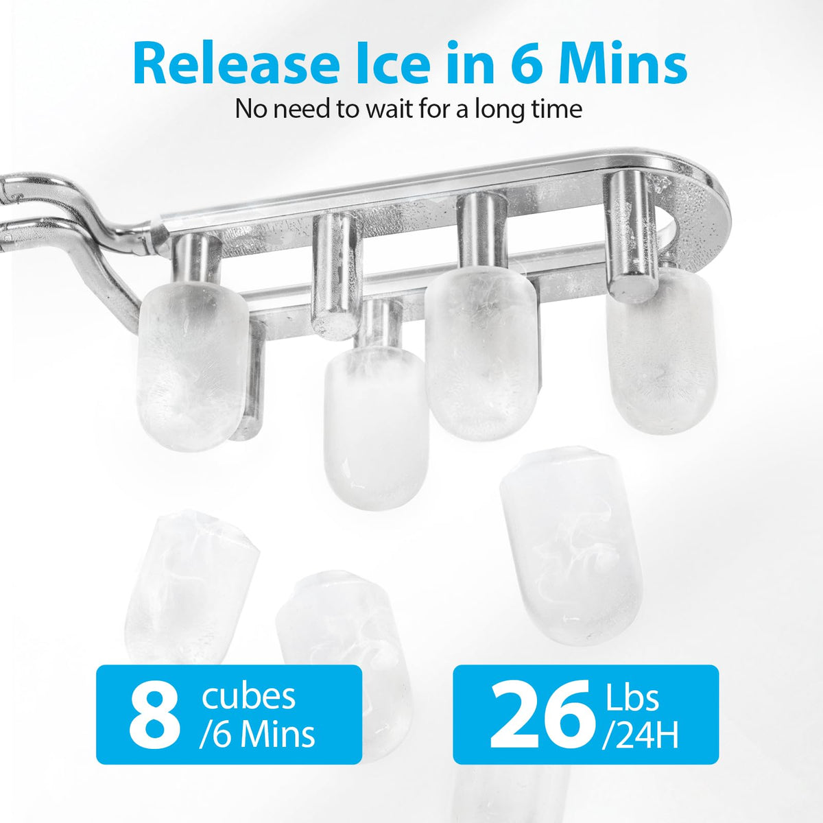 Aeitto Ice Maker Countertop 26lbs/24H, 8 Ice Cubes 2 Sizes of Bullet Ice Ice Machine Ready in 6 Mins, Portable Ice Makers with Basket & Scoop, Auto Self-Cleaning for Home/Kitchen/Office Stainless