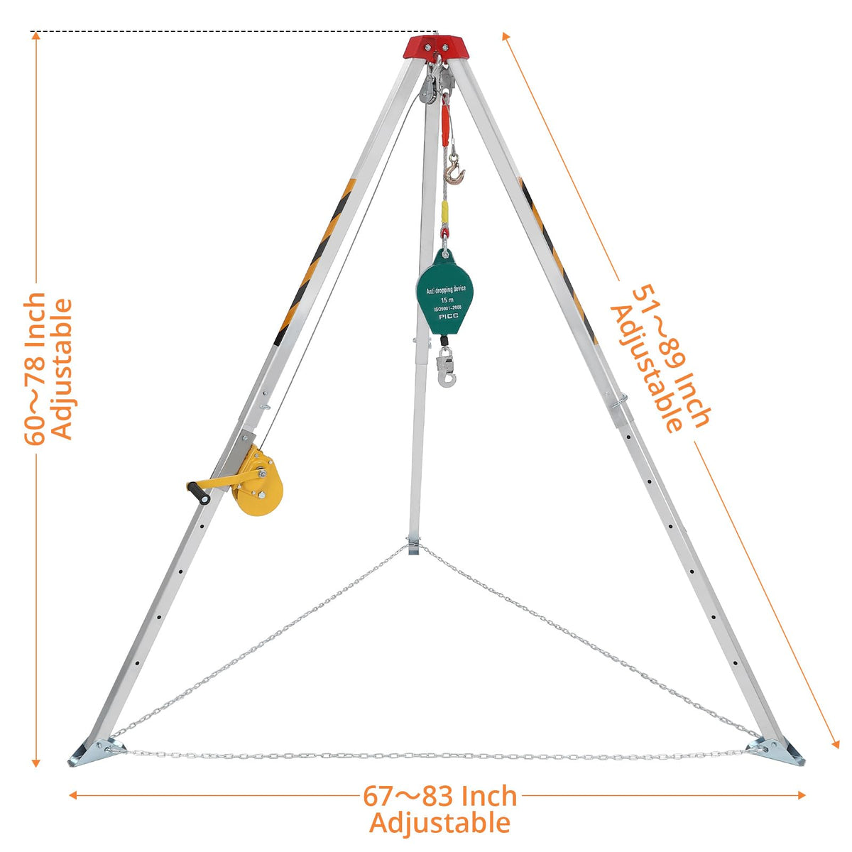 GarveeTech Confined Space Tripod Kit with 1200 LBS Lifting Winch and Fall Arrester, Sewer Rescue Tripod with Safety Self-Locking Device