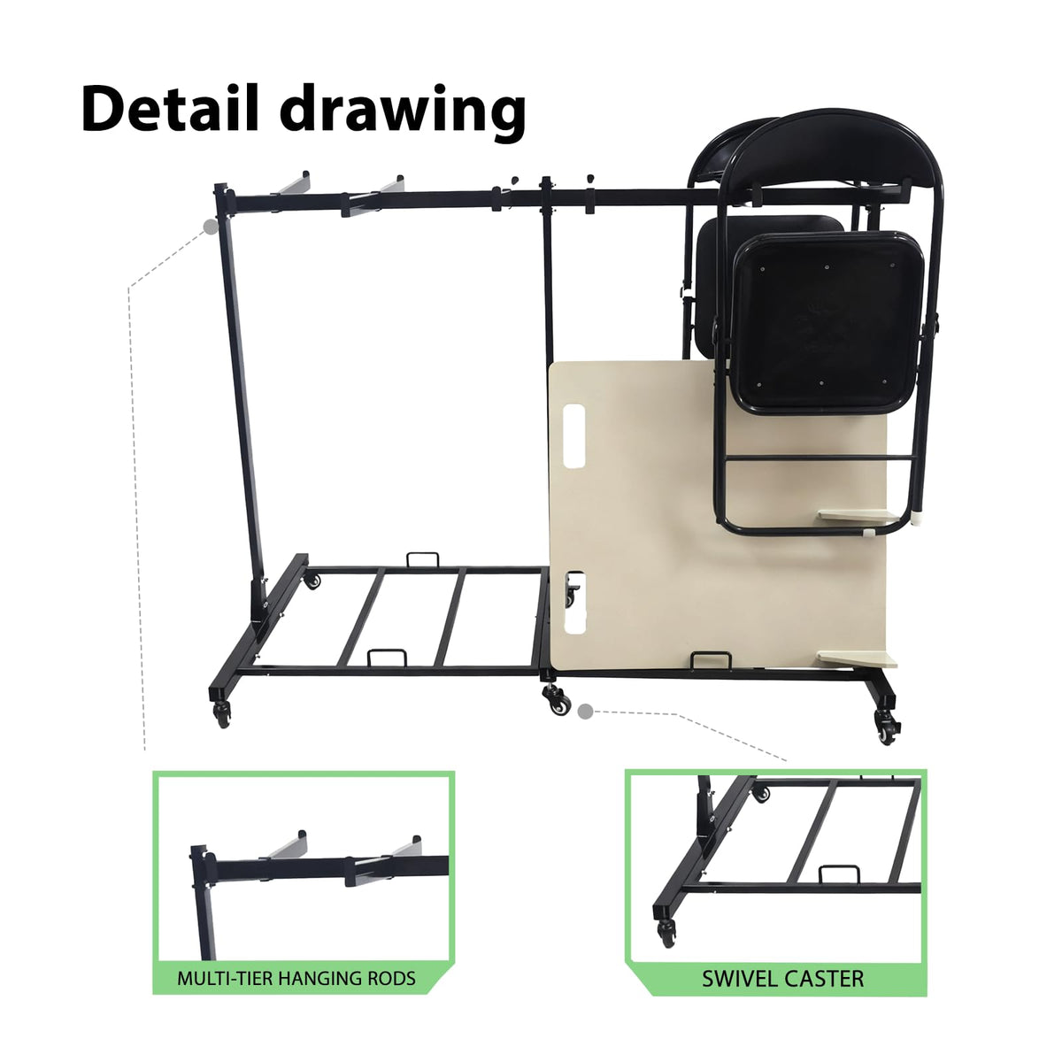Folding Chair Rack with Wheels,Heavy Duty 1000 Lbs Metrixpio Capacity Movable Storage Chair Dolly for Wedding, Office, School & Camping