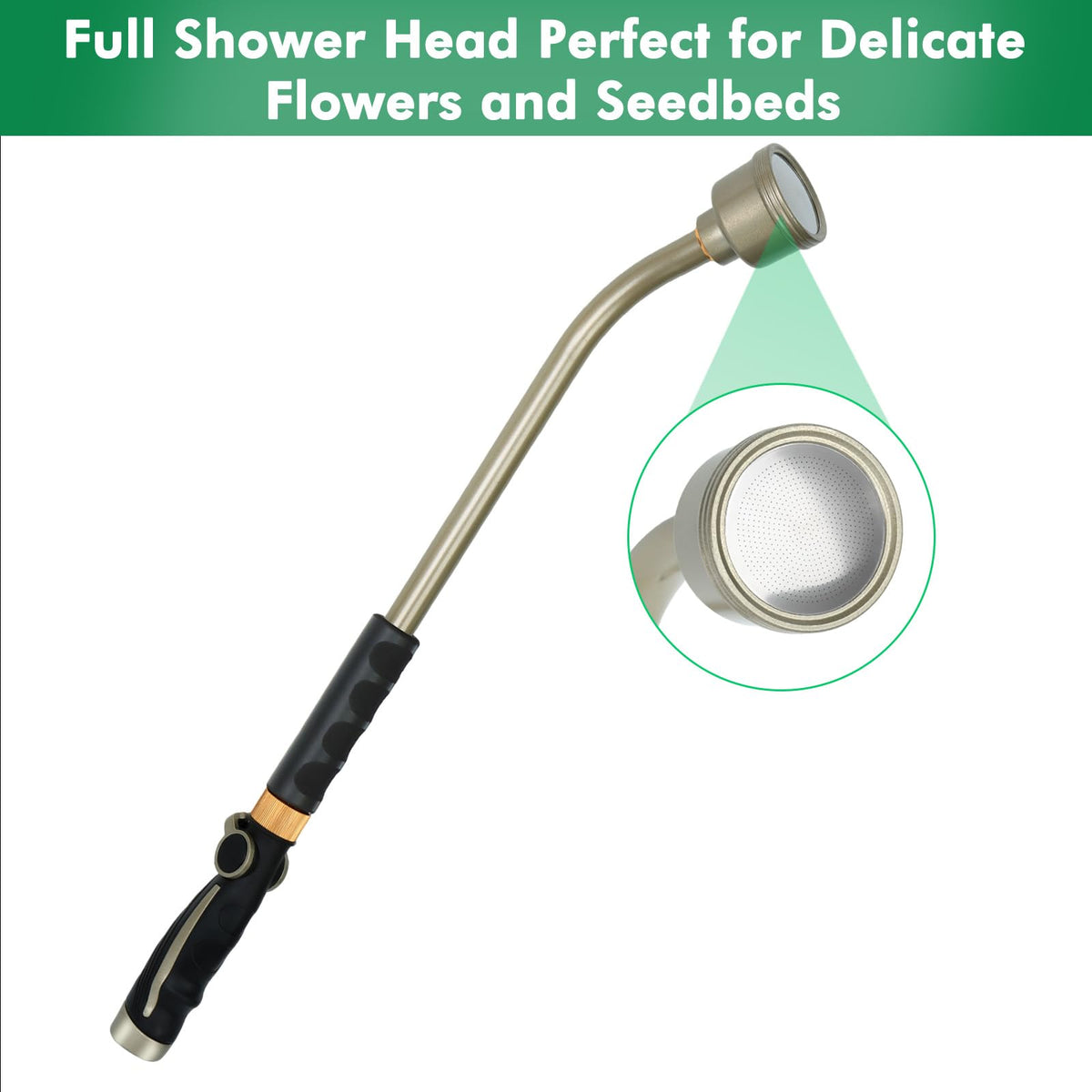 RESTMO Long Watering Wand, 24 Inches Gentle Soft Full Shower Sprayer Wand with Thumb Flow Control, Heavy Duty Metal Hose Wand for Hanging Baskets, Shrubs, Plants, Flowers, Garden and Lawn