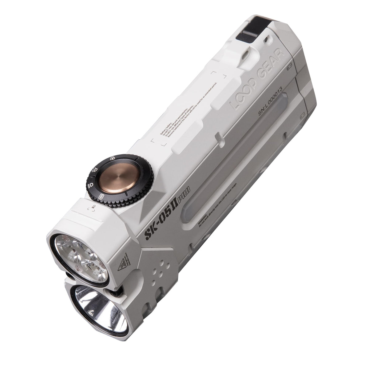 LOOP GEAR SK05 Pro 2 Mao Flat EDC Flashlight, 5000LM Rechargeable LED Flash Light with Spotlight & Floodlight, High-CRI Sidelight + RGB, Dual 4000mAh Replaceable Batteries, IP68 & Magnetic (White)