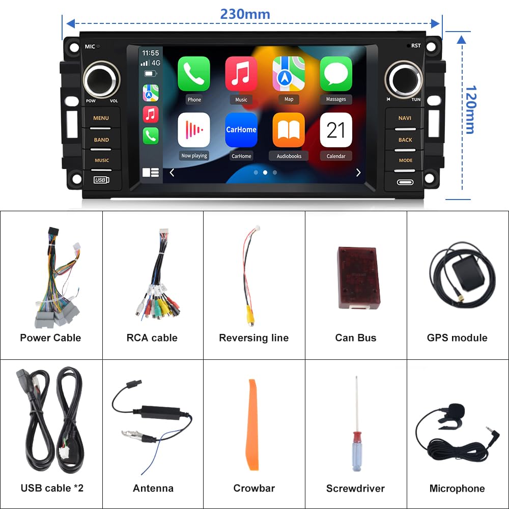 EagleNav Car Stereo for Jeep Wrangler JK Compass Patriot/Chrysler/Dodge RAM Charger, 7 inch Touch Screen Android 13 Radio with Bluetooth GPS Wireless CarPlay Android Auto Reverse Camera [2GB+32GB]