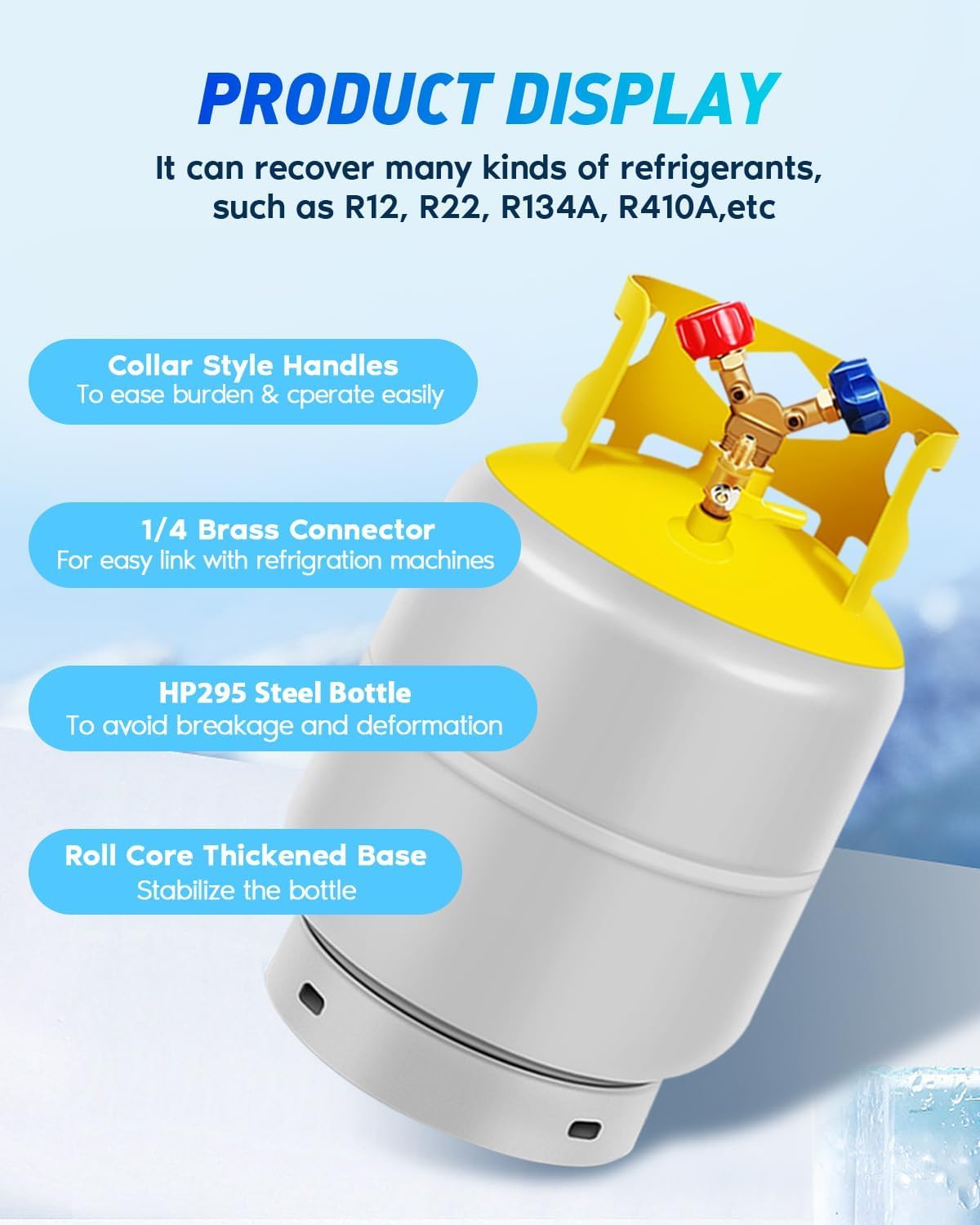 Recovery Tank Refrigerant Recovery Cylinder Tank 30 LB with 1/4 SAE Y-Valve Liquid/Vapor Reclaim Tank AC Freon Refrigerant Recovery Tank Reusable Cylinder Tank Without Float Switch