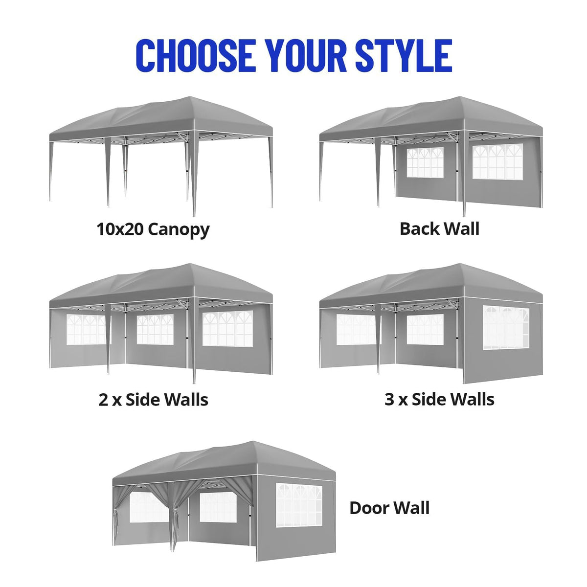10x20 ft Party Tent, Heavy Duty Pop Up Commercial Canopy with 6 Removable Sidewalls, Waterproof Outdoor Wedding Event Shelter for Patio Backyard Gathering, Grey