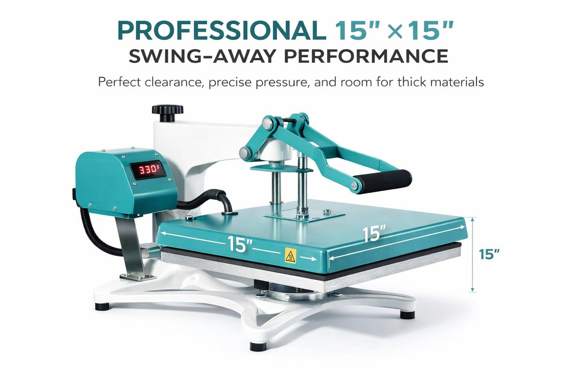 Stahls' A2Z Swing Away Heat Press 15"x15": Versatile Precision for Your Crafting Needs. Effortlessly Achieve Professional Transfers on a Wide Range of Materials!