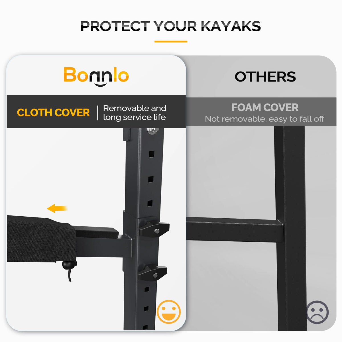 Bonnlo Kayak Storage Rack - Adjustable Heavy Duty Rack for 4 Kayaks or Paddle Boards, Paddle Holder for Garage, Holds up to 548 lbs, Spacesaver, Gentle on Padding, Boat Organizer