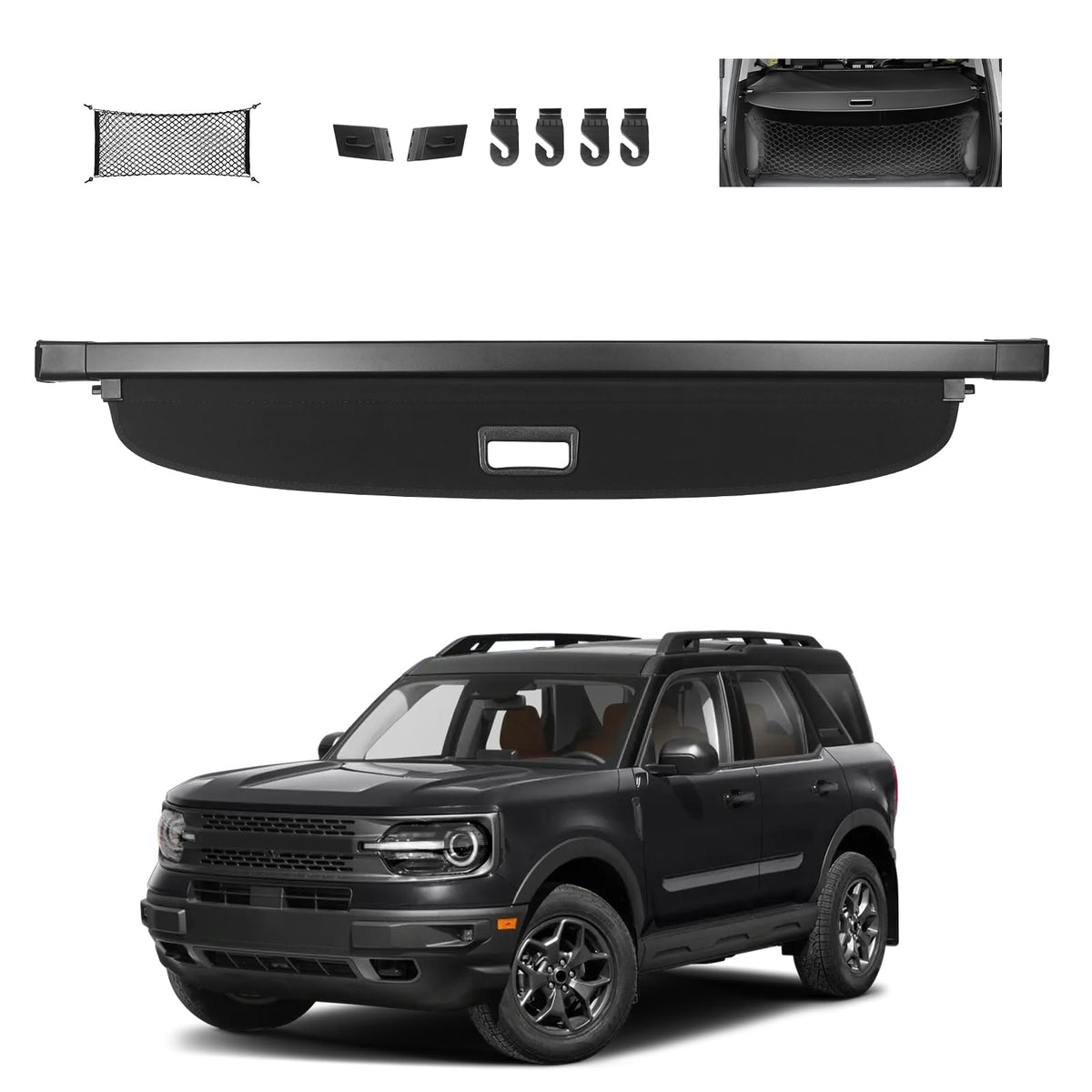 Sze Cargo Cover for Ford Bronco Sport 2021-2026 (Not for Bronco) Retractable Trunk Cover Black Rear Trunk Security Cover Shielding Shade Waterproof-New Upgrade