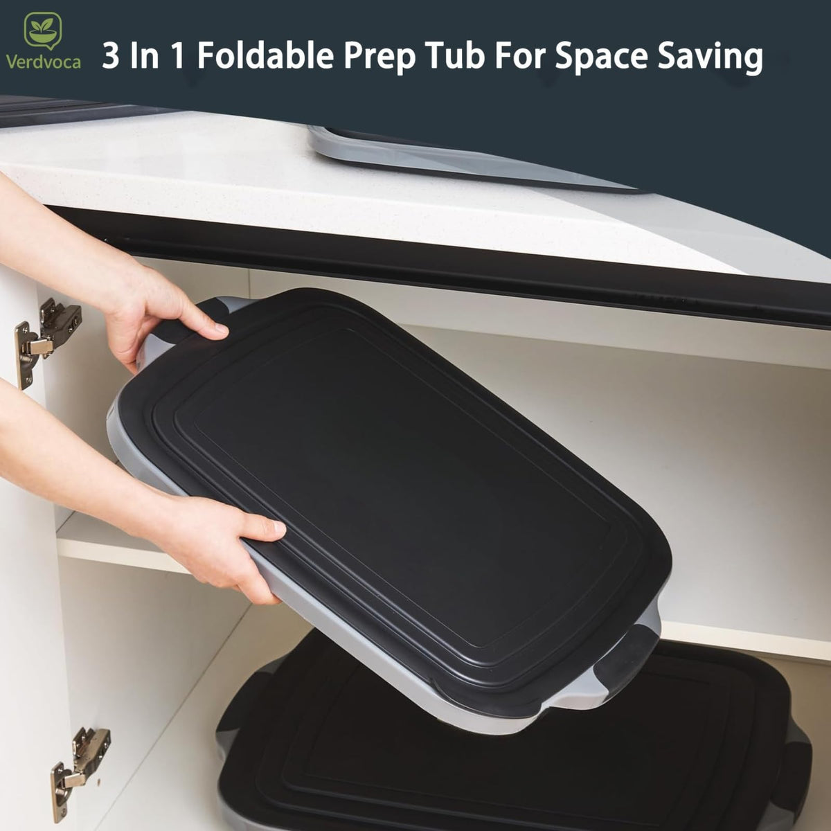 Verdvoca 1 Pcs 30L & 2 Pcs 16L Collapsible BBQ Prep Tubs with Lids for Fruit Prep & Washing, Meal Marinating and Food Storage