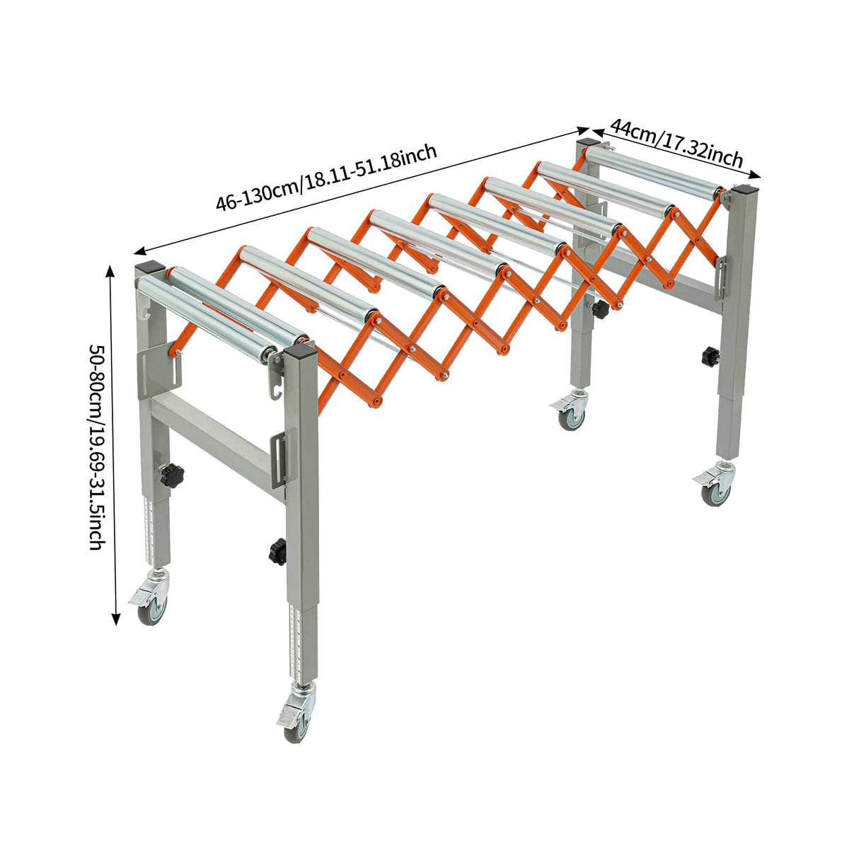 Adjustable Roller Conveyor 110LBS Telescopic Conveyor Roller Table with Scale Display & 2 Hooks Length 18'' to 51'' Height 20'' to 32'' Flexible Folding Turning Conveyor Belt 17'' Wide Conveyor Roller