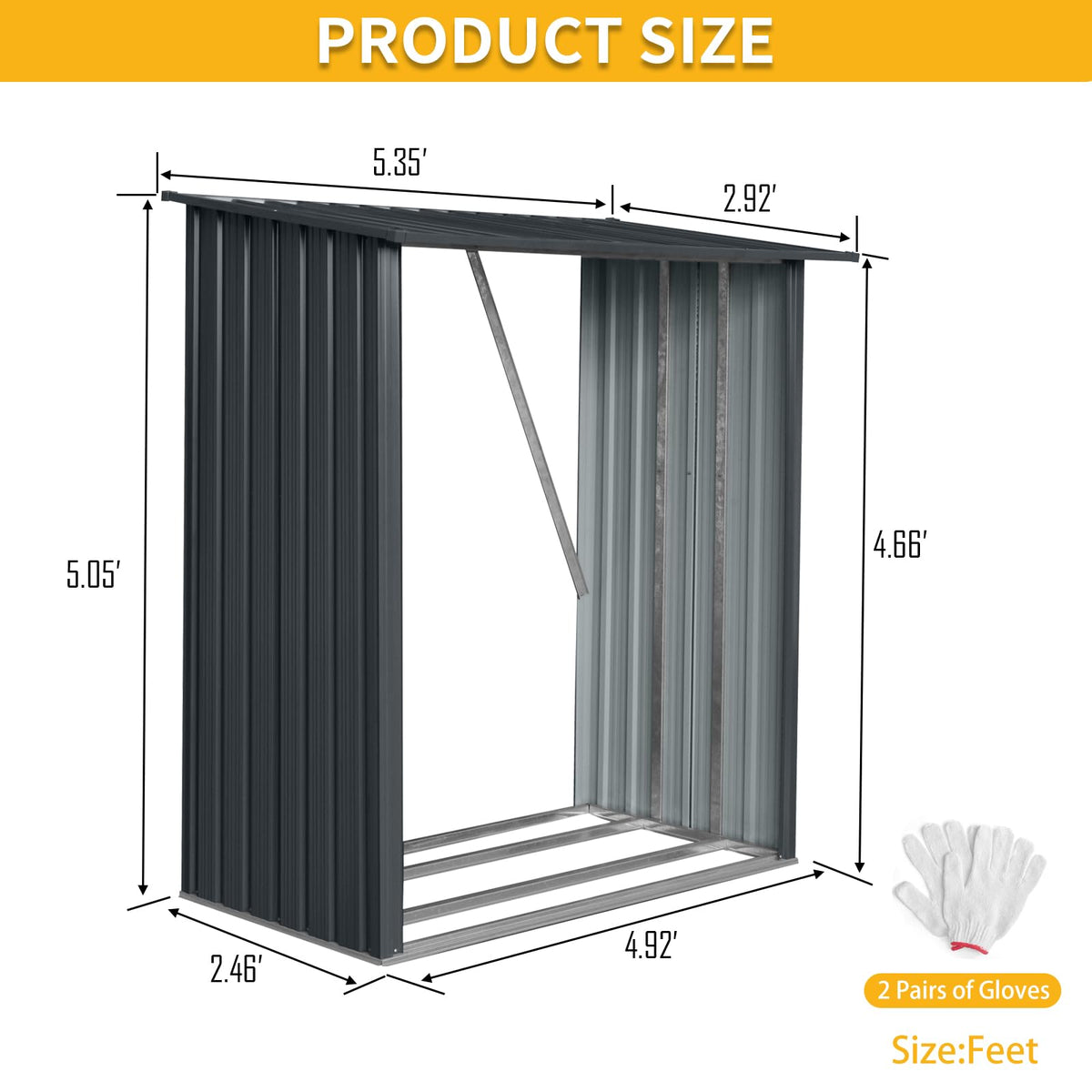 Ball & Cast 3X5 FT Outdoor Steel Firewood Rack Metal Storage Shed with Middle Stiffener and Reinforced Base,Multi-Functional Waterproof Cabinet W/Roof,for Equipment Machines,Black