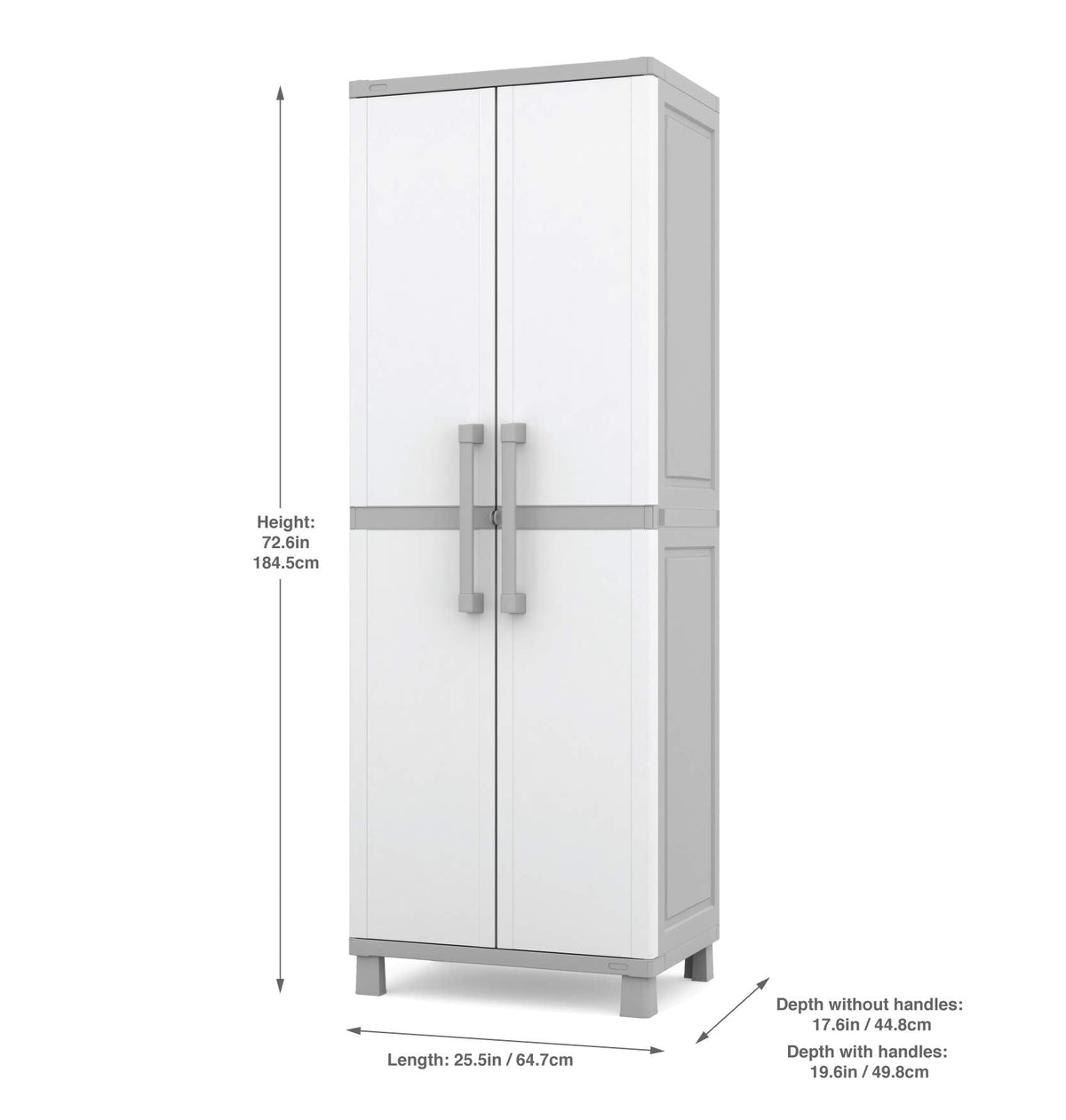 Keter Storage Cabinet with Doors and Shelves for Laundry Room, Garage, Bathroom Accessories, Closet and Home Organization, White & Grey