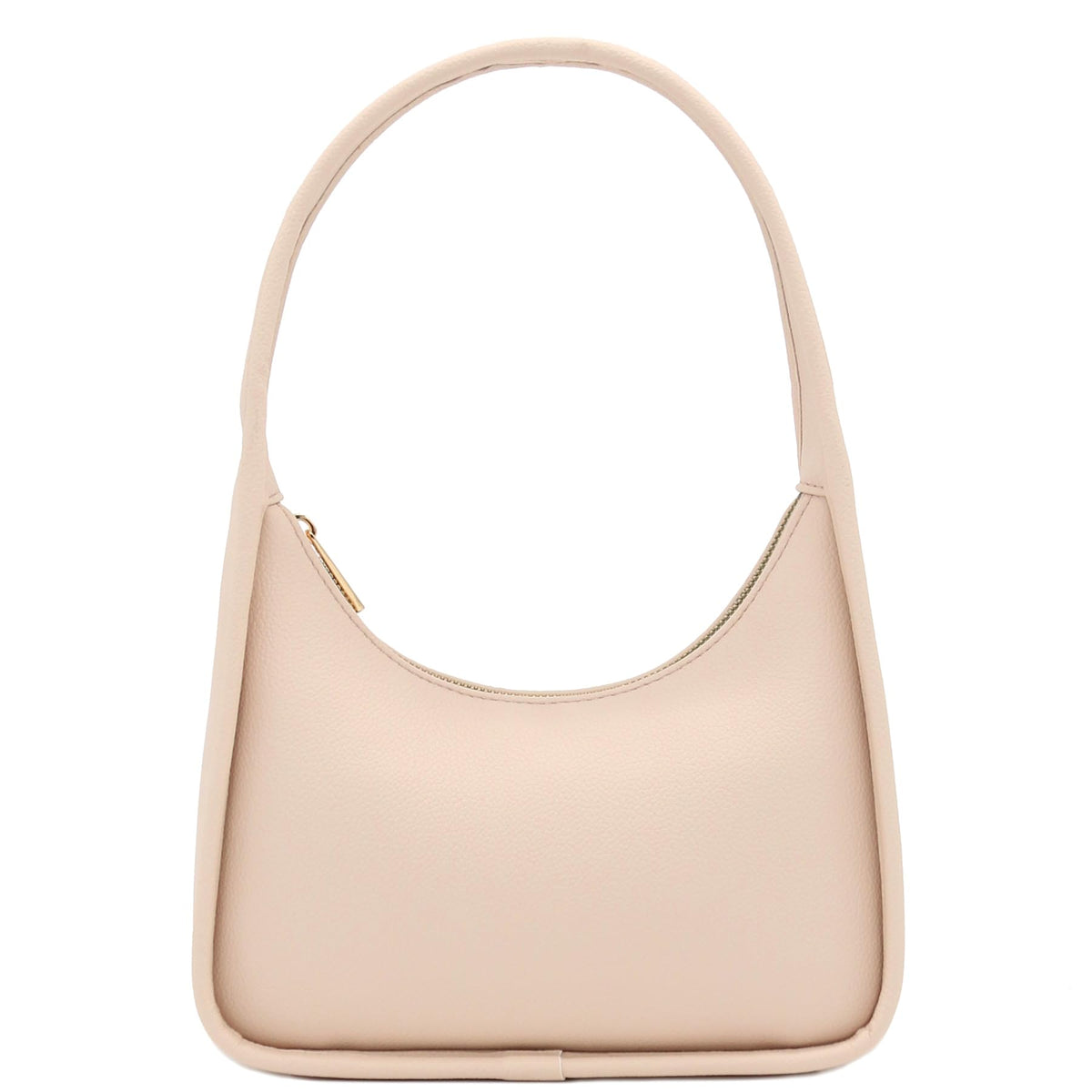 FashionPuzzle Small Minimalist Shoulder Bag for Women, Faux Leather Underarm Purse, Chic Top Handle Handbag for Everyday (Nude)
