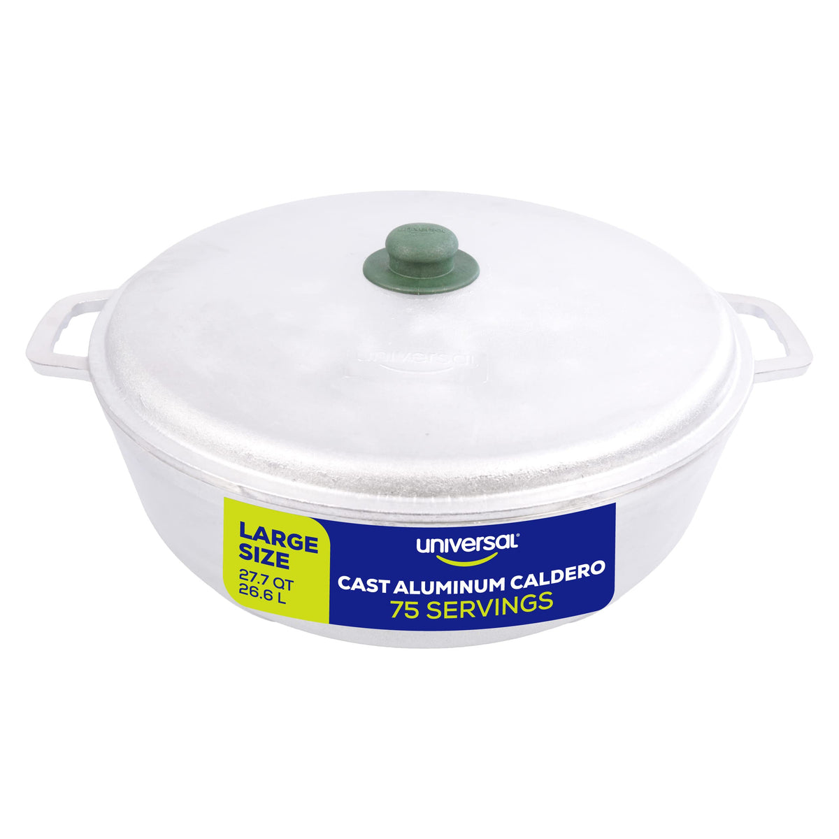Universal (Professional Extra Large) Caldero 75 Cups - 27.7 QT / 26.6 L, Stainless Aluminum Pot, Even Heat Distribution and Fast Cooking Dutch Oven Pot with Ergonomic Handles, Ideal for Rice, and More