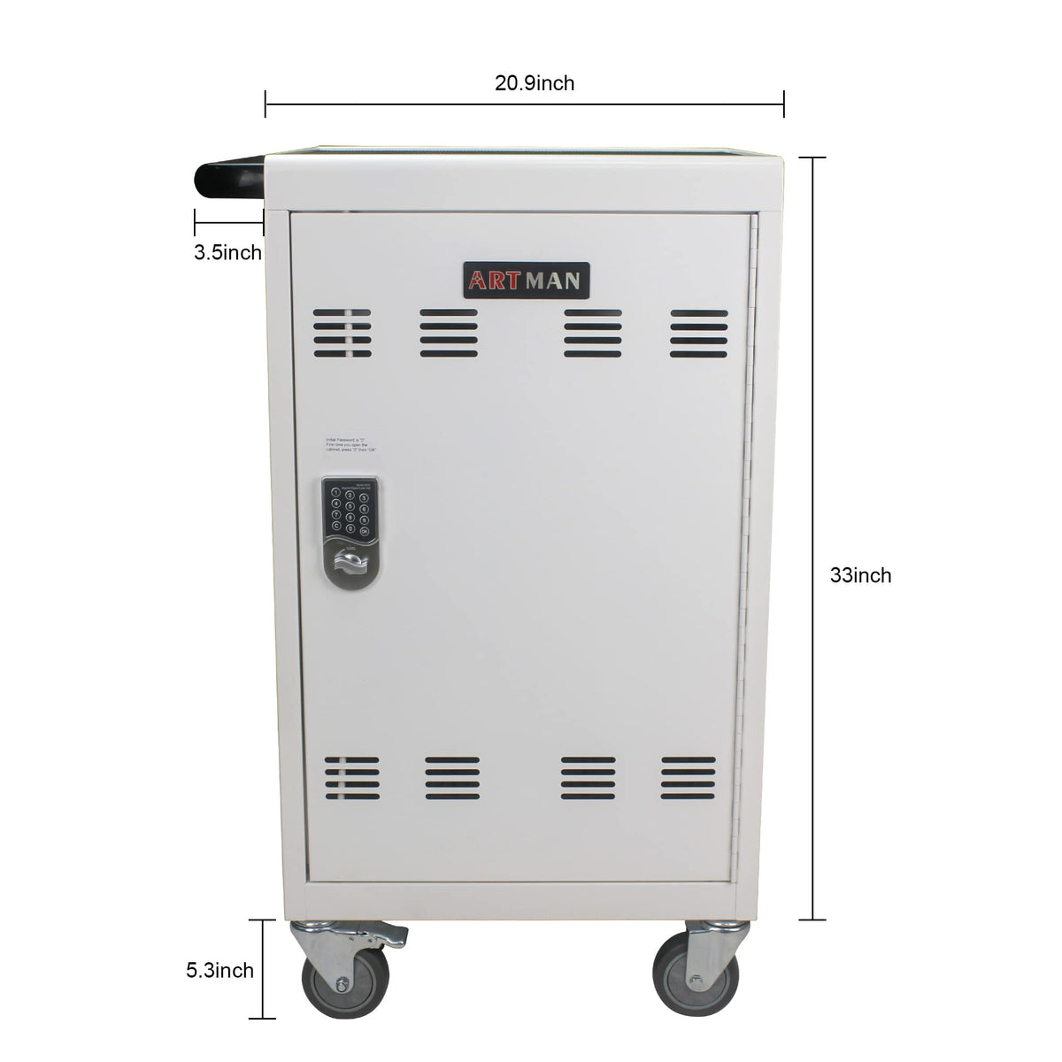 30-Device Mobile Charging Cart with Power Strip, Locks, Cable Management, Up to 16.3" Safe Charging Cabinet for Chromebooks, Tablets, Laptops. White with Code Lock