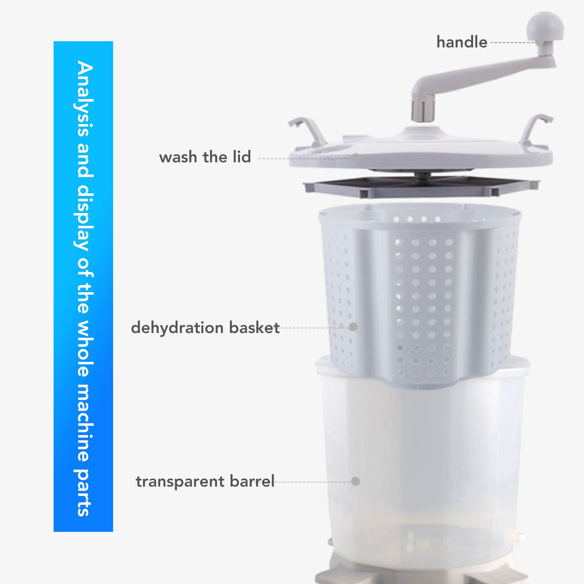 Portable Hand Crank Washing Machine non electric Manual Washing Machine Clothes Washer for Dormitory Apartment Camping & Tiny Spaces Nordic Grey