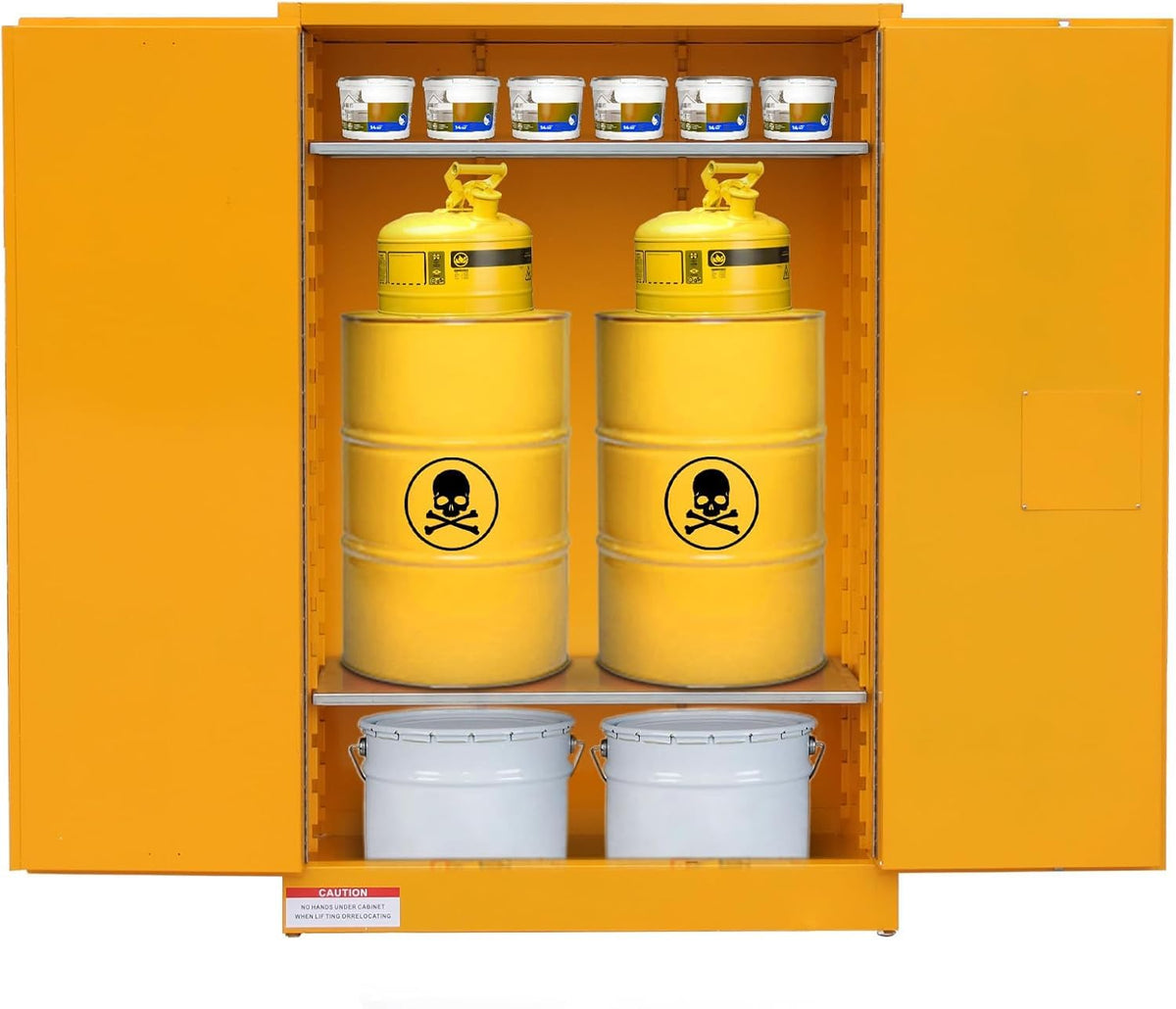 Flammable Storage Cabinet 43" x 18" x 65", 45 Gallon Galvanized Steel Flammable Liquid Storage Locker with 2 Adjustable Shelves & Manual-Close Doors, OSHA Compliant Industrial Hazardous Storage