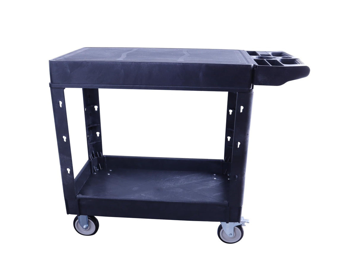HIGOOD Heavy Duty Plastic Utility Cart, 39.57 x 16.73 in, Flat Top, 2 Swivel Wheels, 500 lbs Capacity, Black