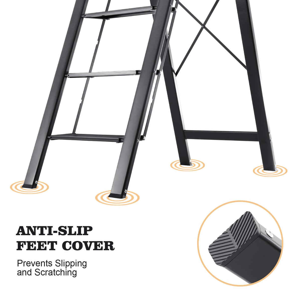 KINGRACK Aluminium 5 Step Ladder, Lightweight Step Stool with Non-Slip Pedals, Handrail, Folding Step Ladder for Kitchen, Garage, Home, Space Saving, Sturdy and Portable, Black