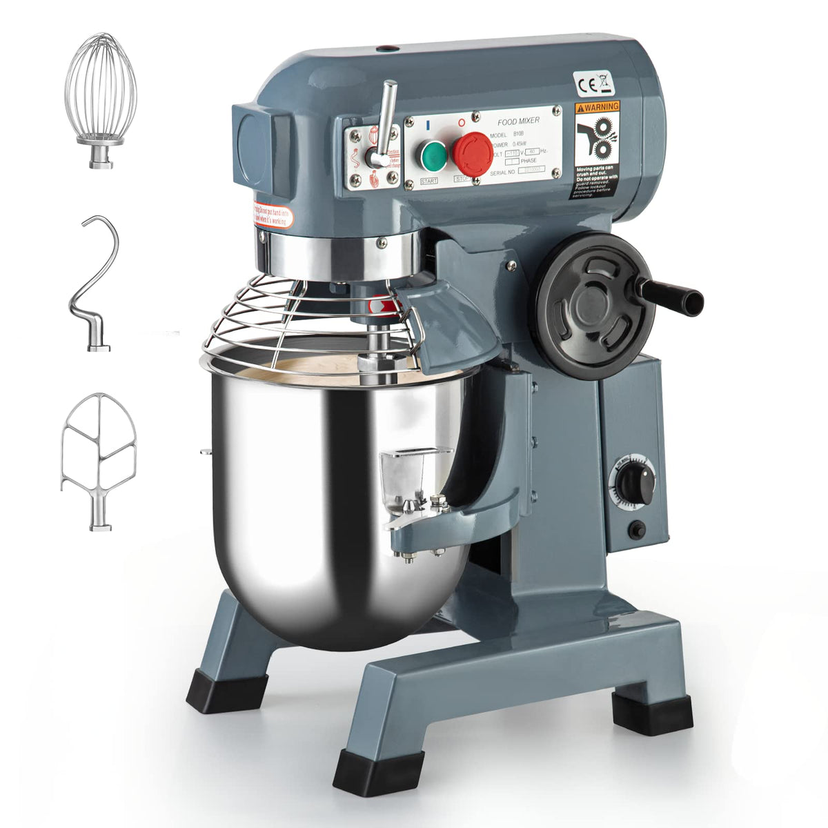 Commercial Food Mixer 15QT 600W 110V 3 Speeds Adjustable, Stand Mixer Dough Kneading Machine with Stainless Steel Bowl Dough Hooks Whisk Beater, With Safety Guard for Bakeries Restaurants Pizzerias