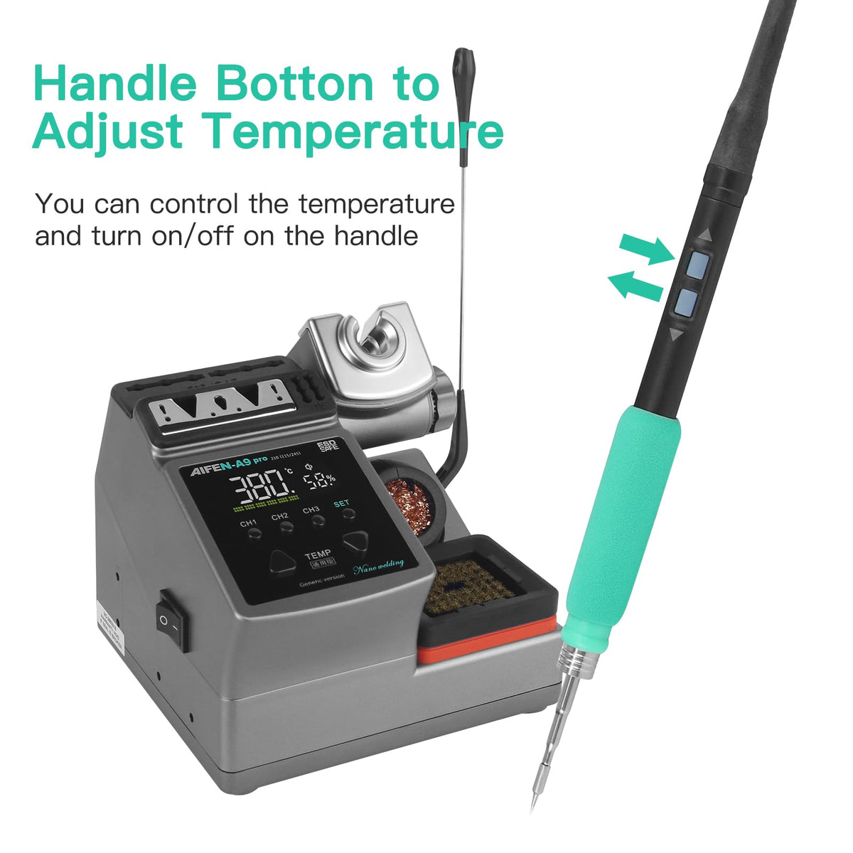 A9PRO Soldering Station 120W Handle Control Temperature 212°F-842°F Solder Station Soldering Iron with C210 Handle and 3 Soldering Tips