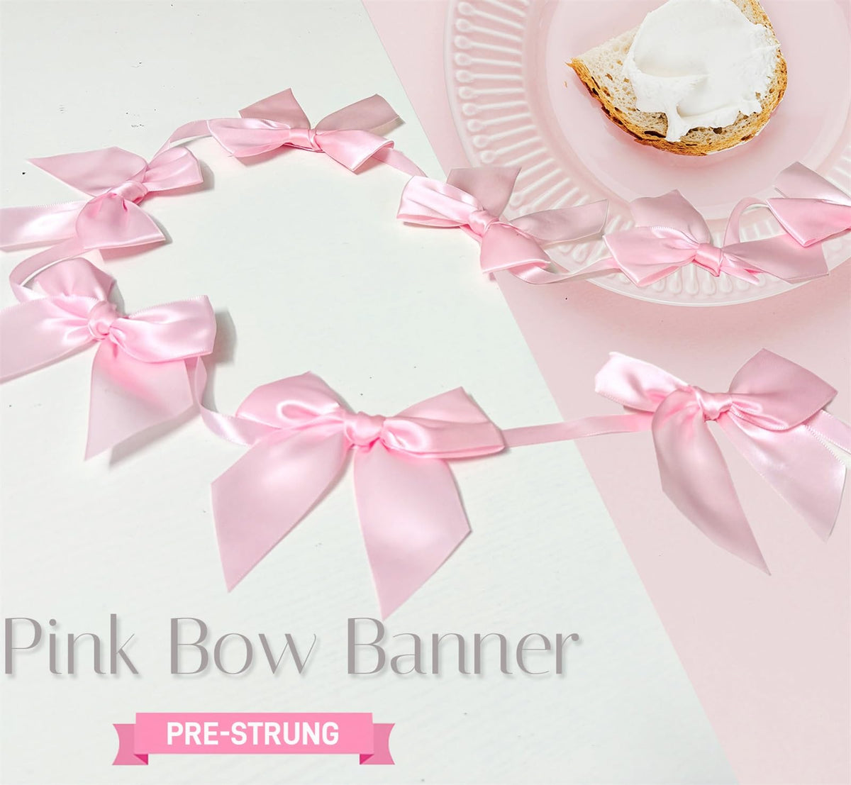 2pcs Pink Bow Garland Banner, Pink Ribbon Bow Party Decorations for Baby Shower Girls Bow Coquette Birthday Party Decor