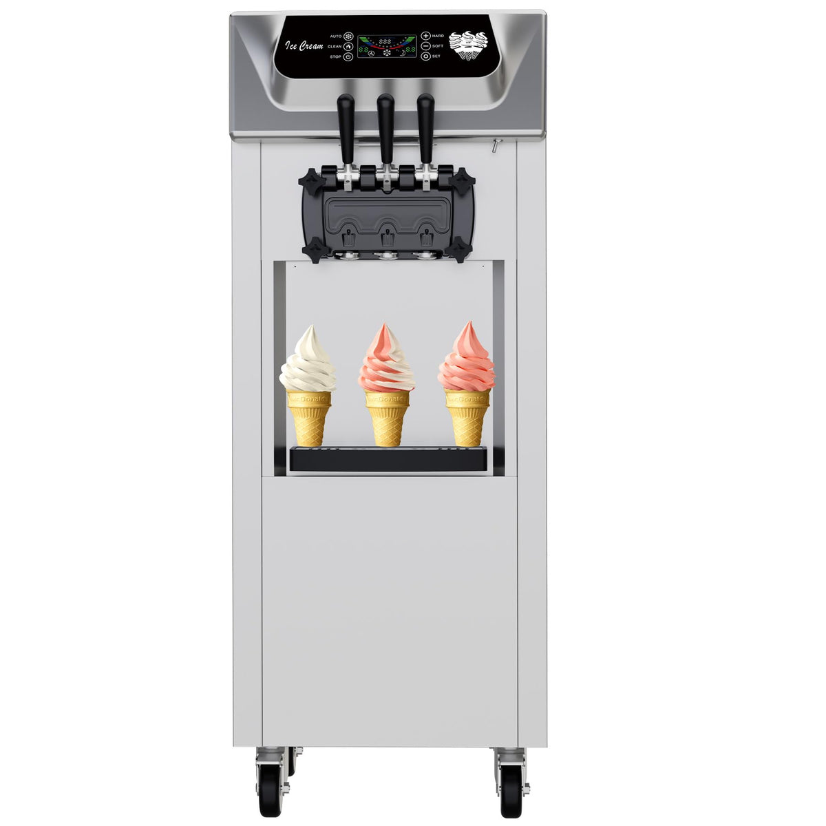 Garvee High Productivity Soft Serve Ice Cream Machine – Commercial 2+1 Flavors – 2200W – 5.8-8 Gal/Hr – LCD Display Screen – Automatic Cleaning – Ideal for Restaurants, Snack Bars, Ice Cream Shops,