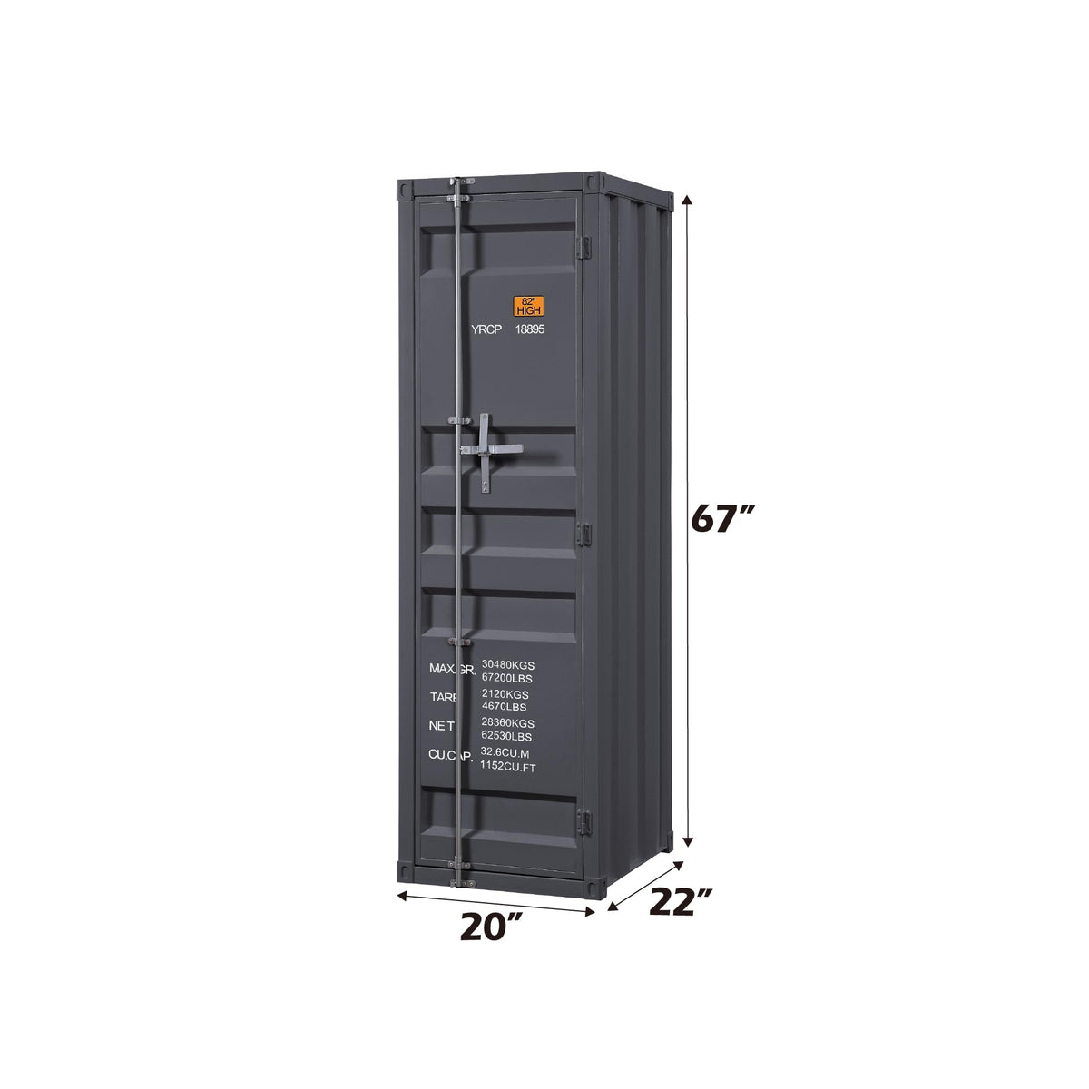 Acme Cargo Wardrobe Armoire with 1 Door in Gunmetal