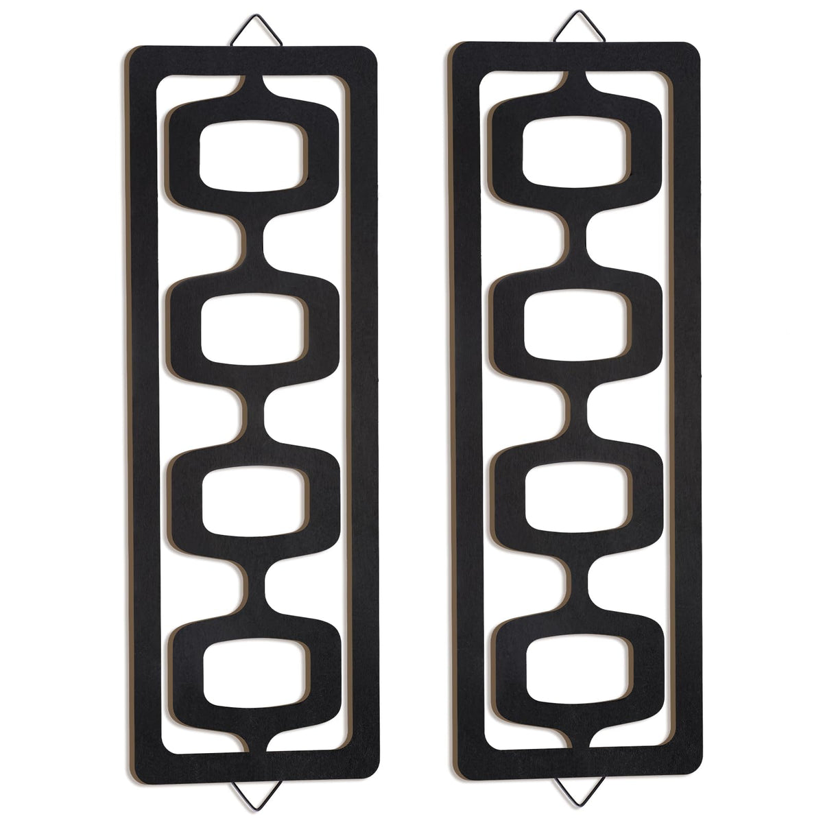 CroBlissful 2 Pcs Mid Century Modern Wall Art Wood Mid Century Elegance Decor Accents Abstract Wall Sculpture Geometric Panels for Interior Panel Art for Home Living Room(Black)