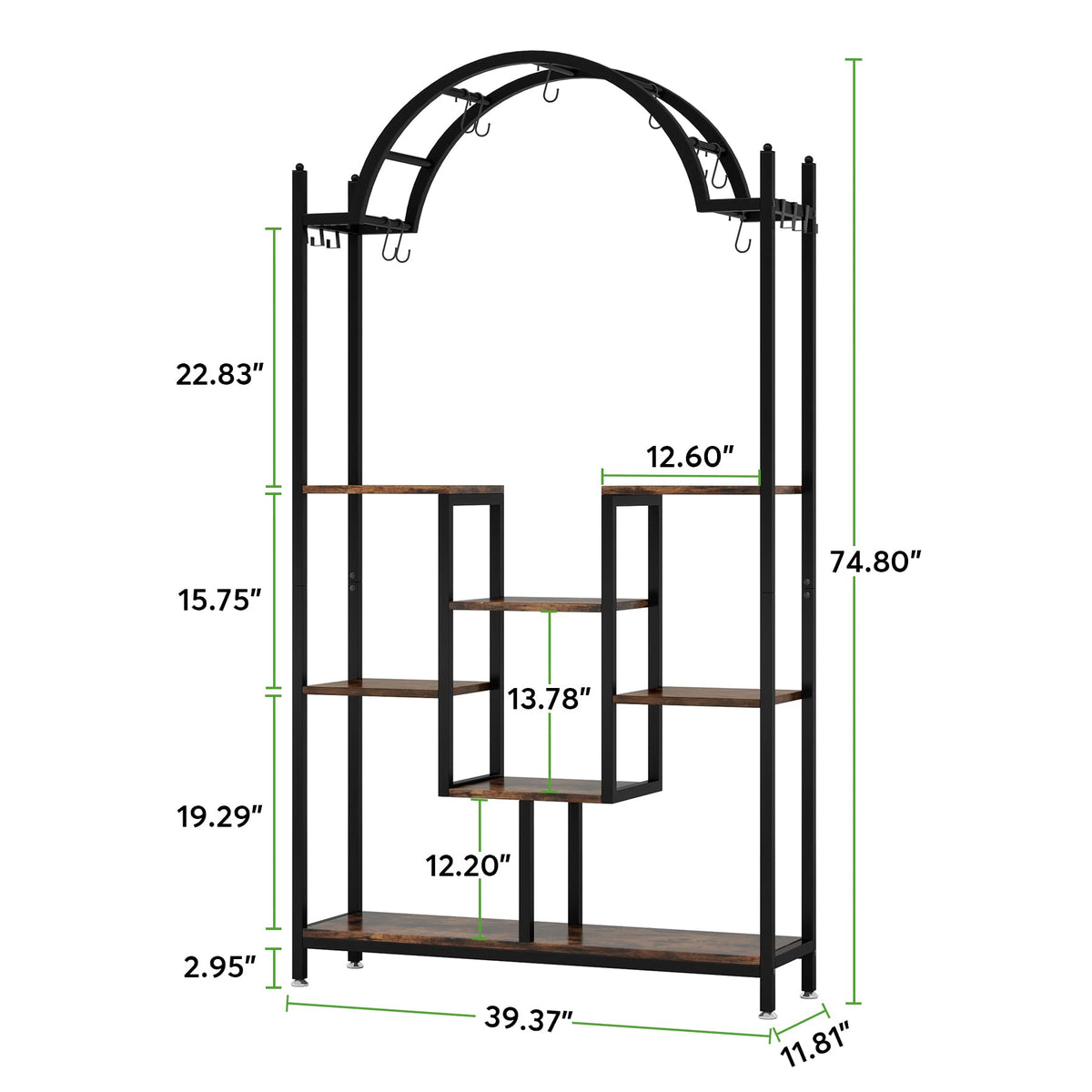 Tribesigns 5-Tier Tall Indoor Plant Stand, 74.8'' Arched Metal Flower Shelf with Hanging Hooks, Large Bonsai Pots Display Rack for Indoor, Balcony, Living Room