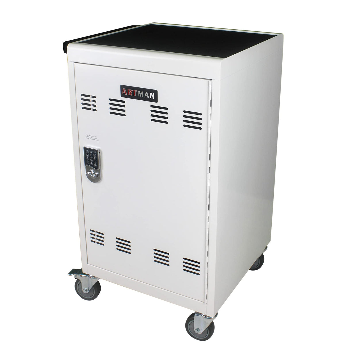 30-Device Mobile Charging Cart with Power Strip, Locks, Cable Management, Up to 16.3" Safe Charging Cabinet for Chromebooks, Tablets, Laptops. White with Code Lock