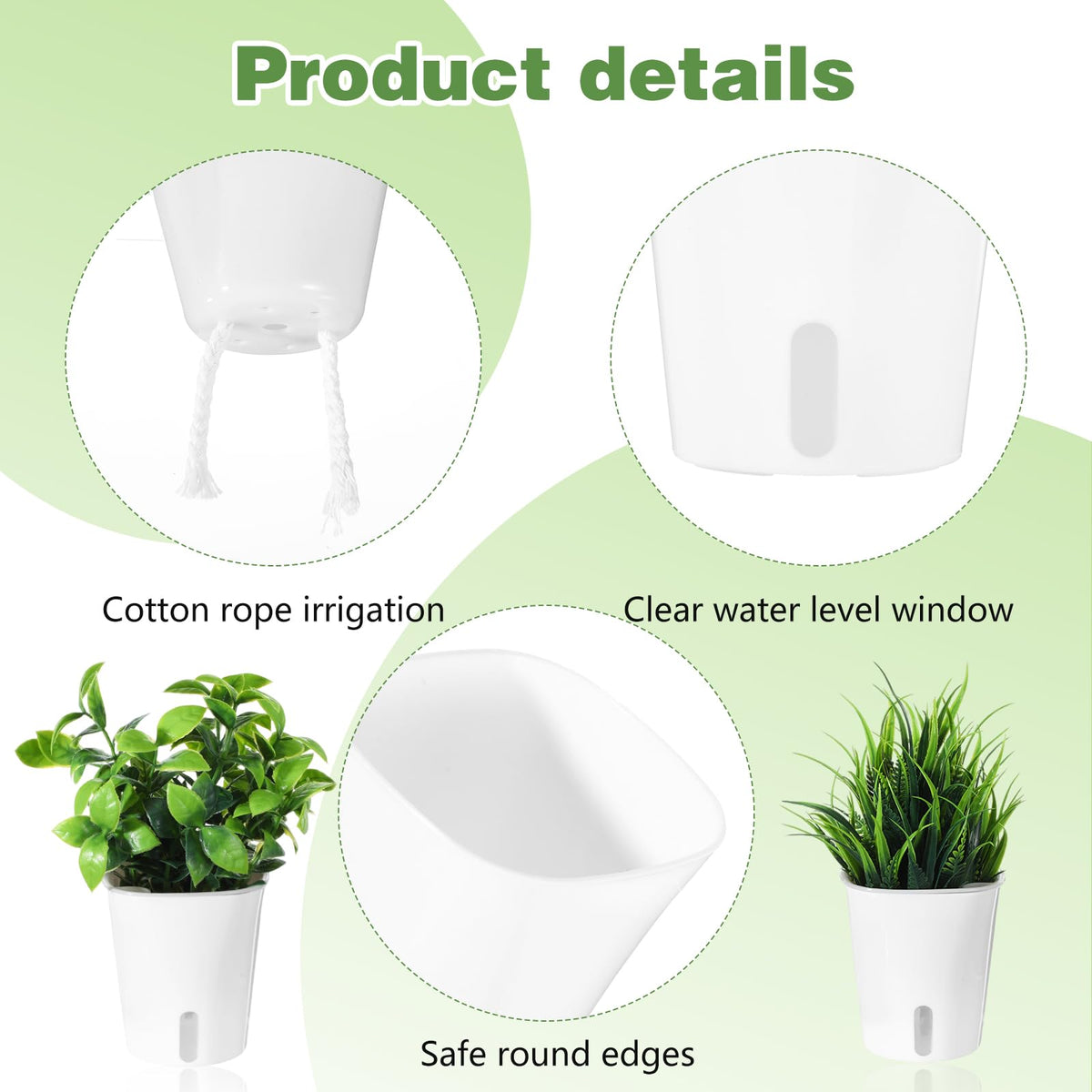 Meyeyaia 20 Pcs 3 Inch Self Watering Pots for Indoor Plants, White Plastic Self Watering Planters with Wicking Rope Visual Water Level & Vent Holes for Succulents, Flowers Indoor Outdoor