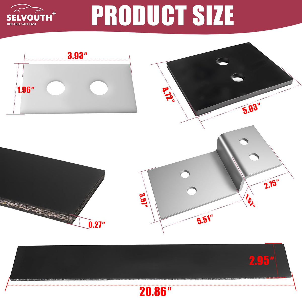 Cab Rack Side Mounting Kit - 4 L-Shaped Steel Brackets with 4-Hole Design, 2 Black Rubber Straps, 4 Thick Rubber Pads, 4 White UPE Anti-Scratch Spacers, Complete Set of Bolts, Nuts and Washers.