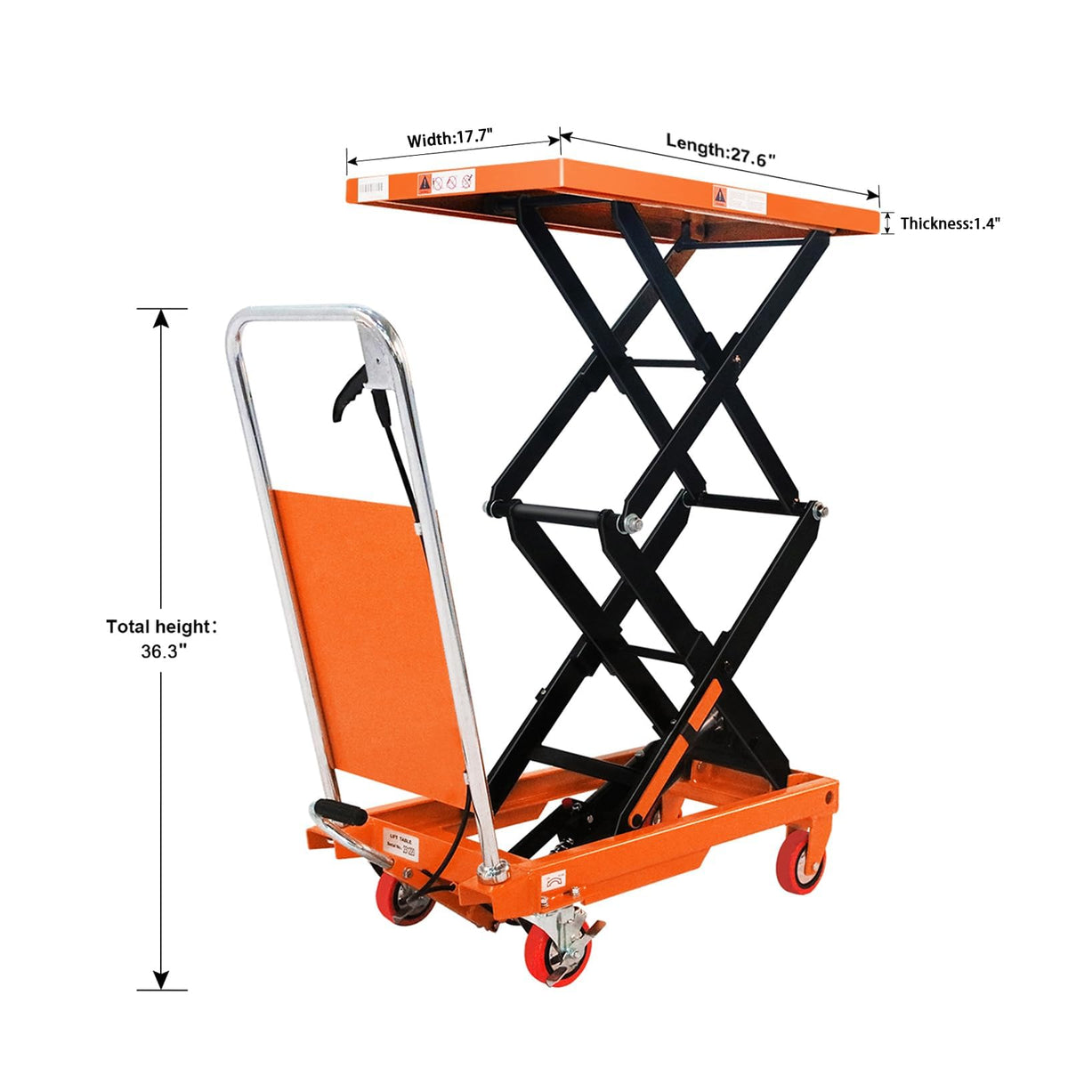 Tory Carrier Double Scissor Lift Table, 330 Lbs Capacity, Hydraulic Lift Cart 43.3" Lifting Height, Manual Scissor Lift Table W/4 Wheels, Foot Pump, Elevating Hydraulic Cart