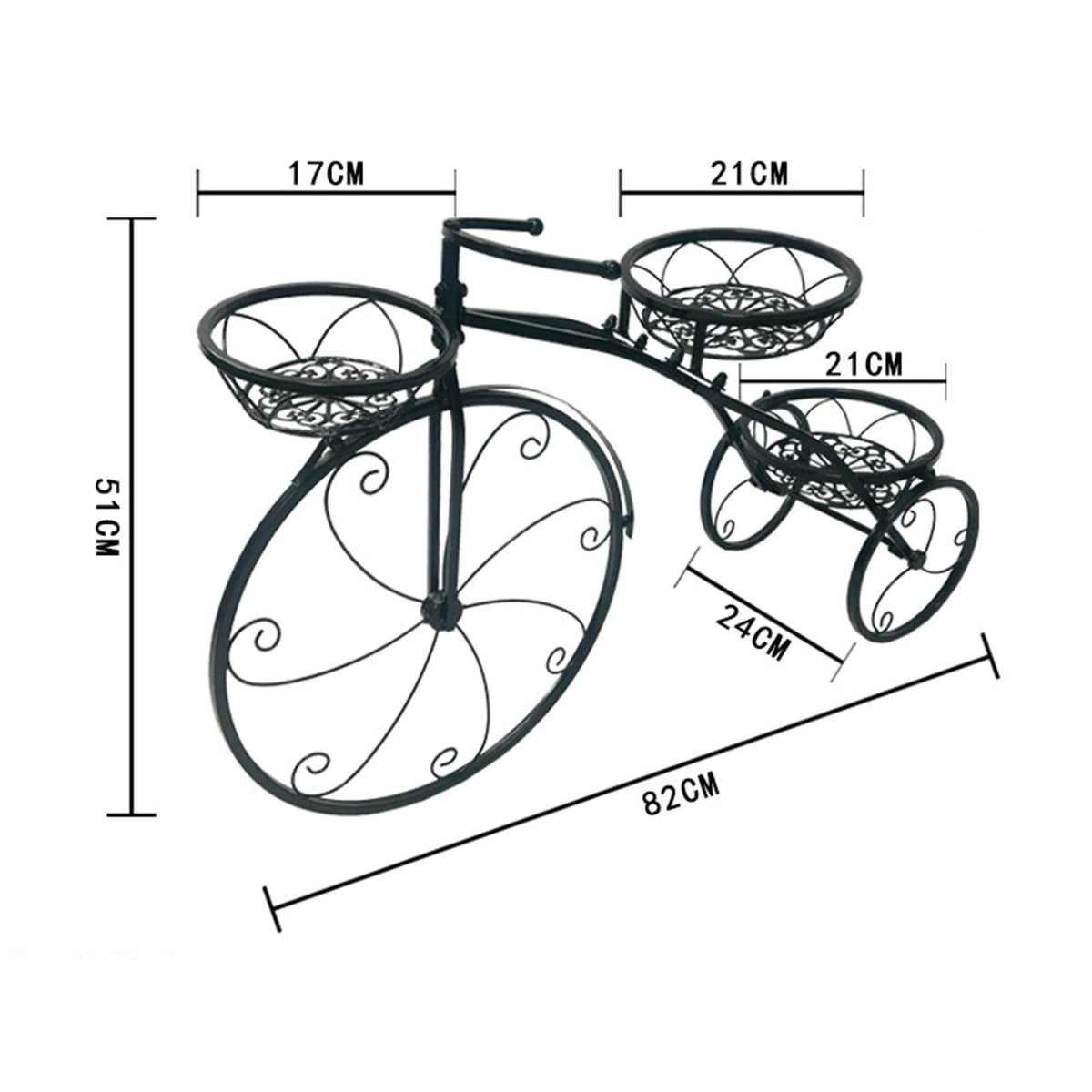 DOONARCES 3 Pots Tricycle Plant Stand Iron Tricycle Shape Black Planter Rack Flower Holder Indoor Outdoor Floral Displaying Rack for Home Garden Patio Decor DIY (Black)